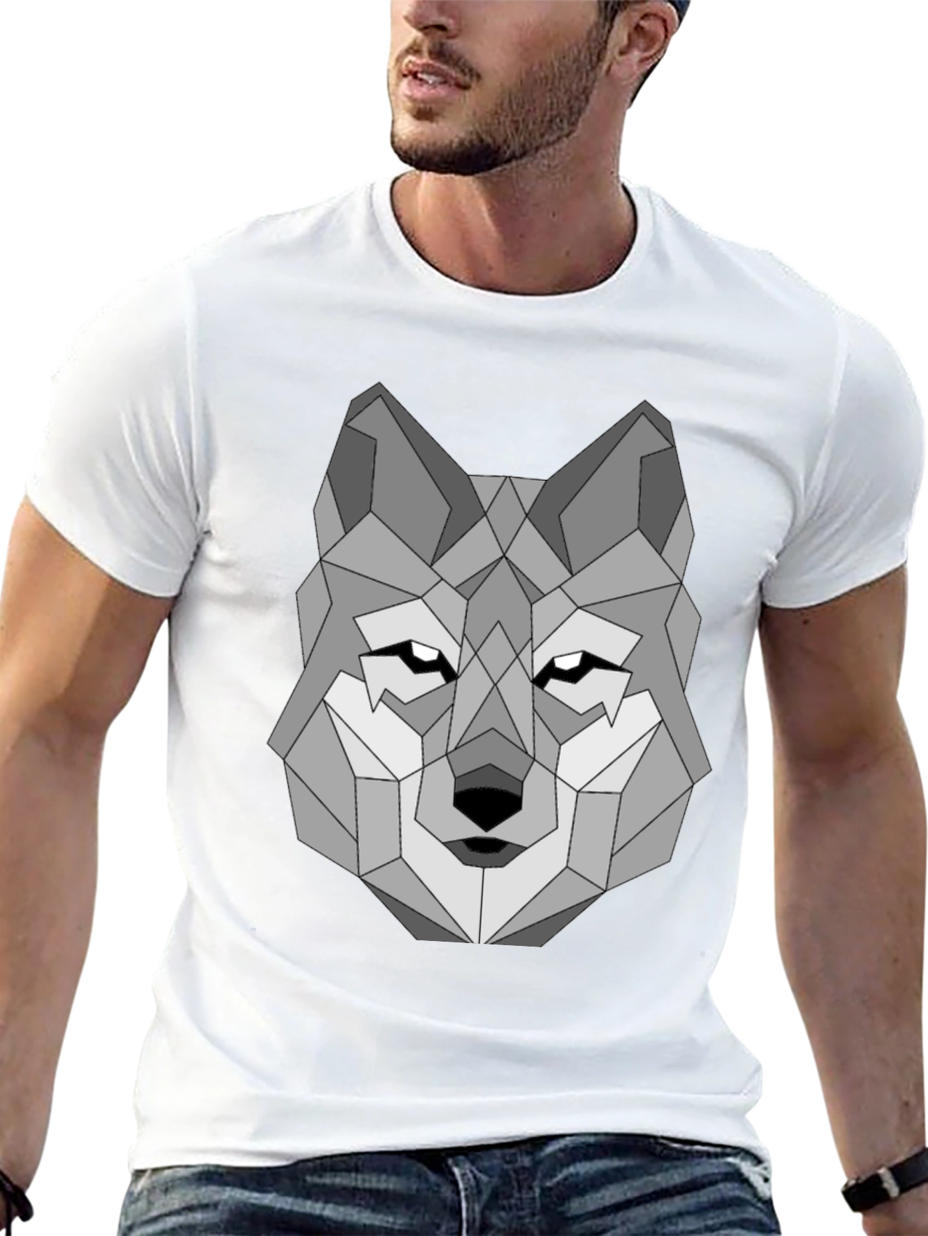 Geometric Wolf Graphic Tee - Black
