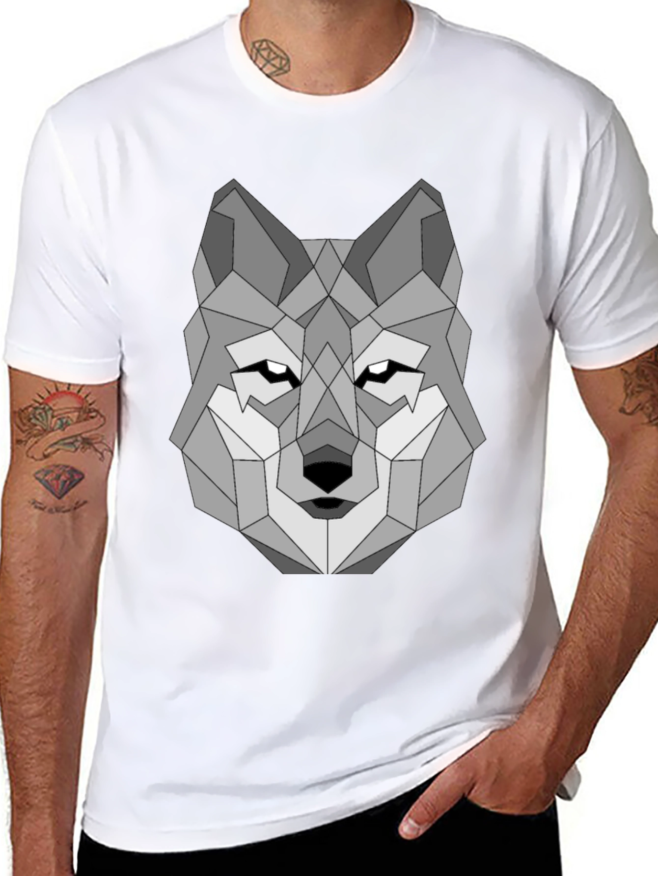 Geometric Wolf Graphic Tee - Black