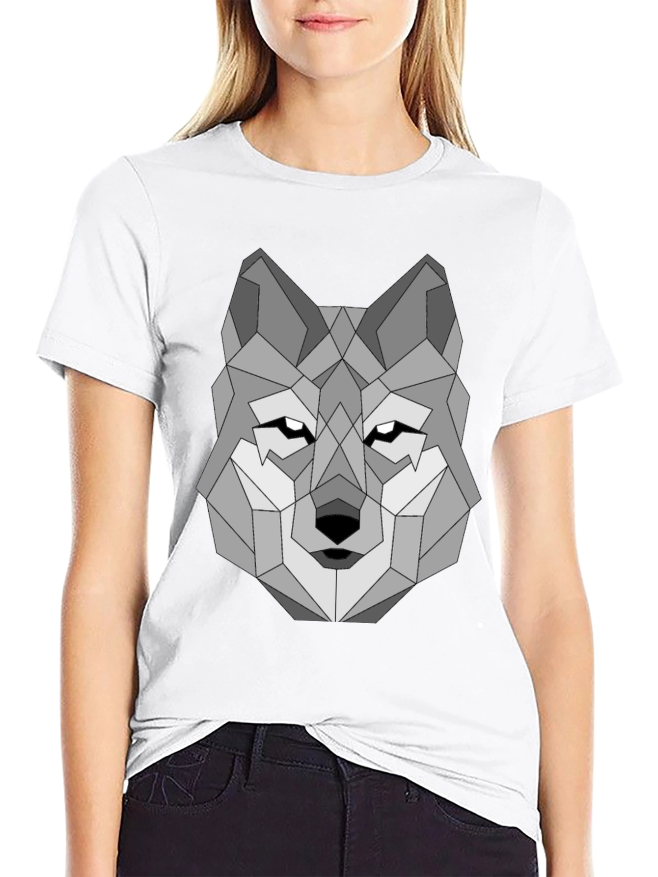 Geometric Wolf Graphic Tee - Black