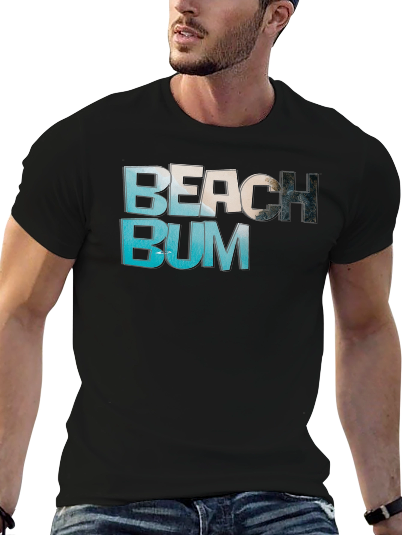 Beach Bum Graphic Tee - Casual Black T-Shirt