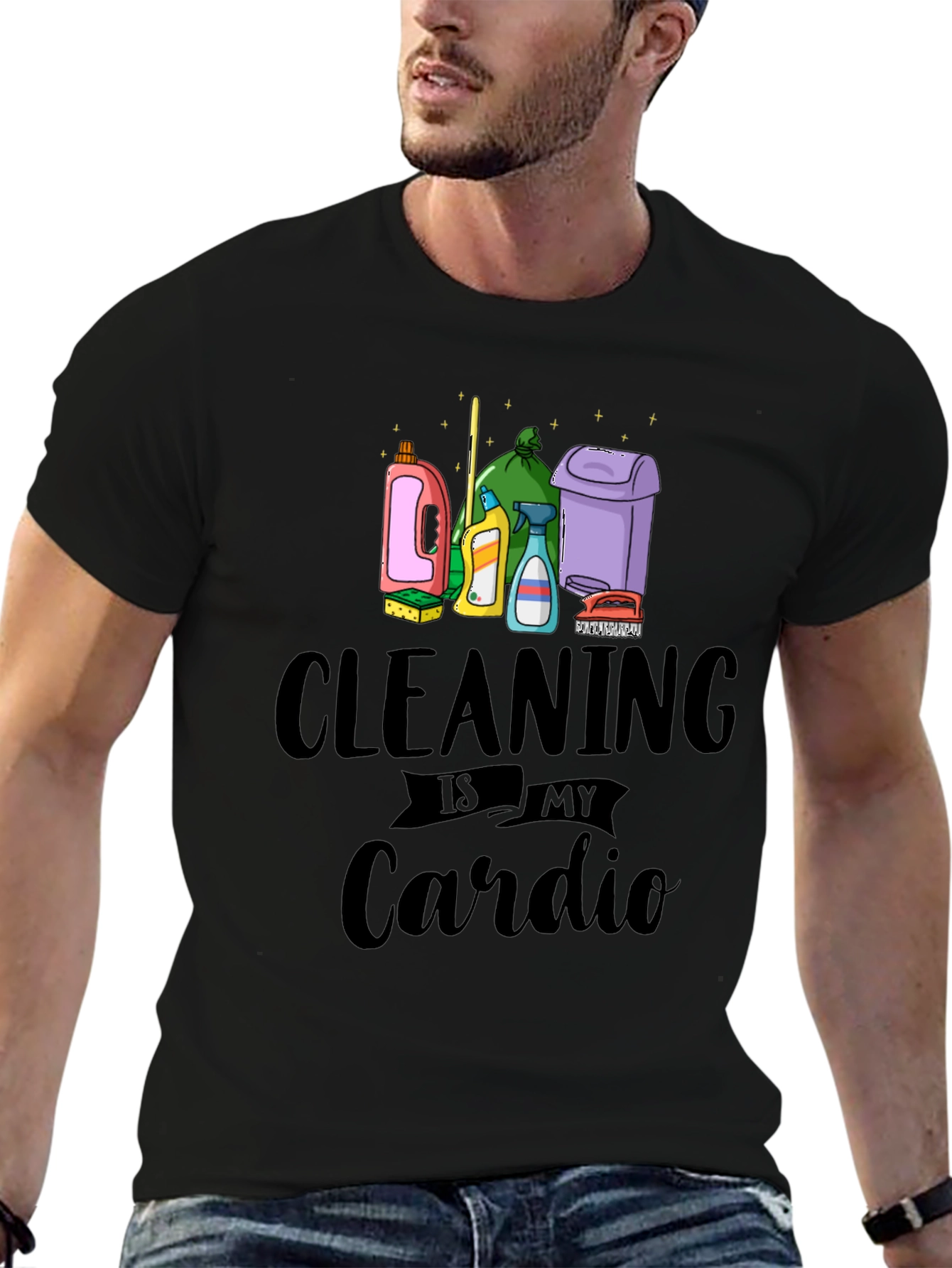 Cleaning is My Cardio T-Shirt - Black Cotton Tee