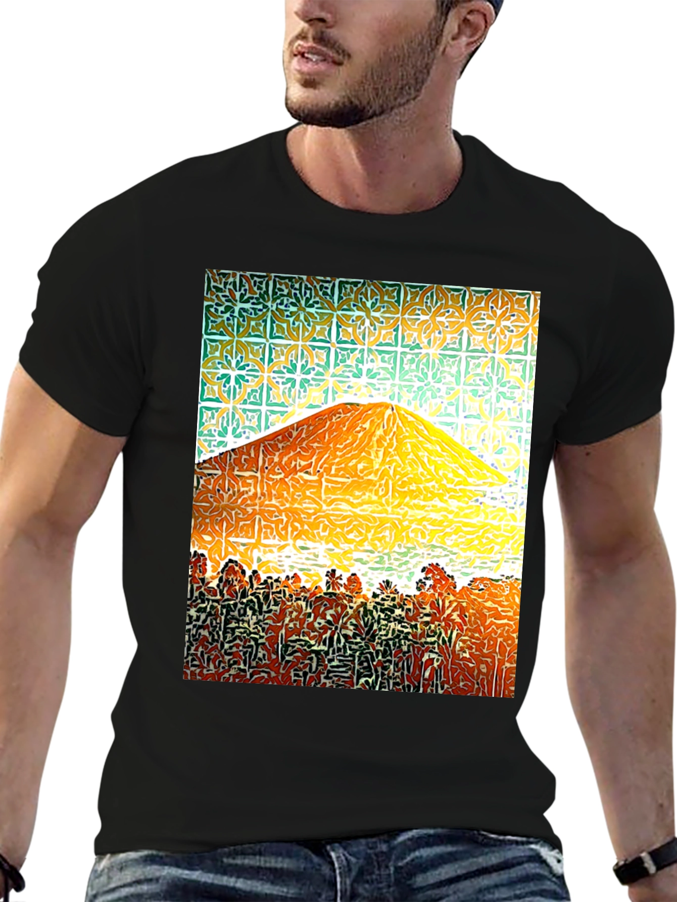 Abstract Mountain Graphic Tee - Mens Black T-Shirt