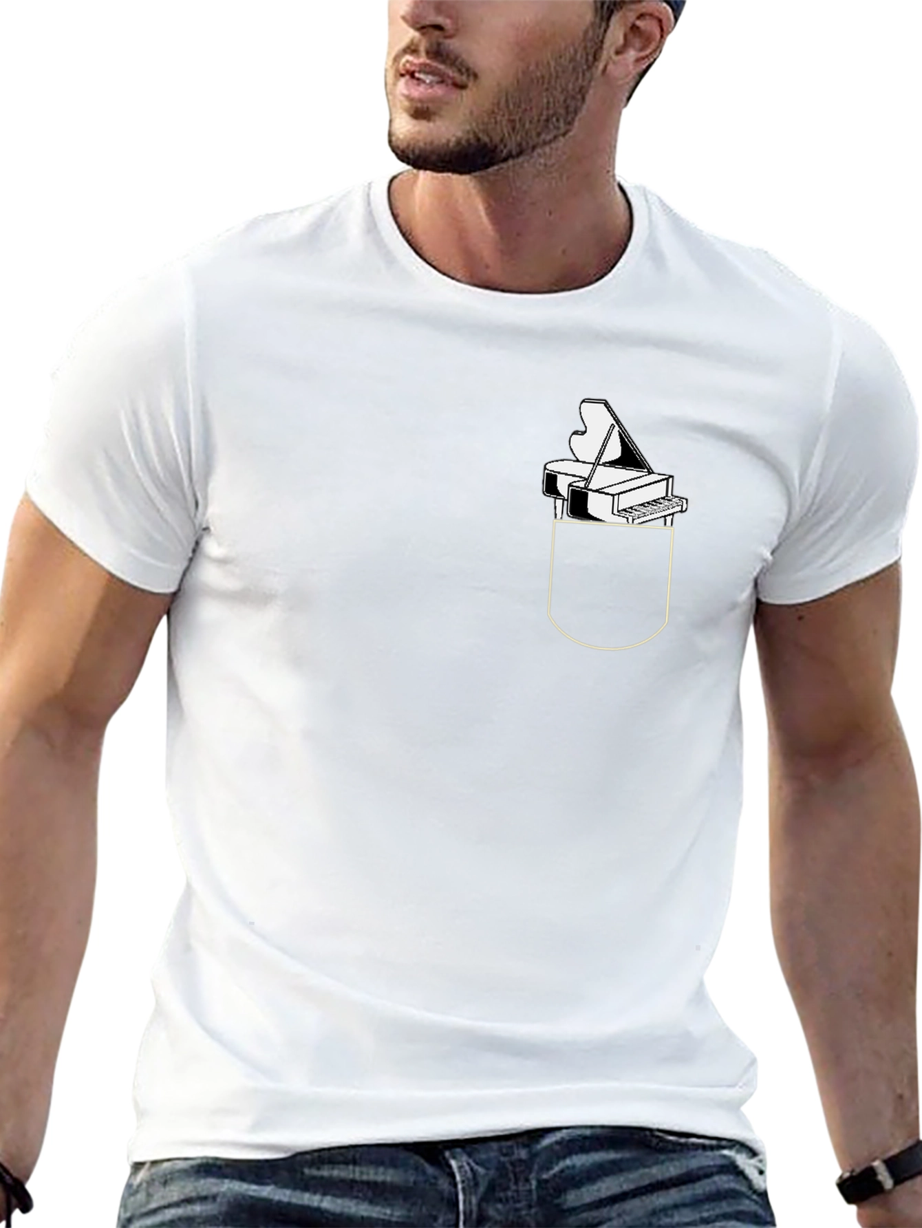 Piano Pocket Graphic Tee - Musician Novelty T-Shirt