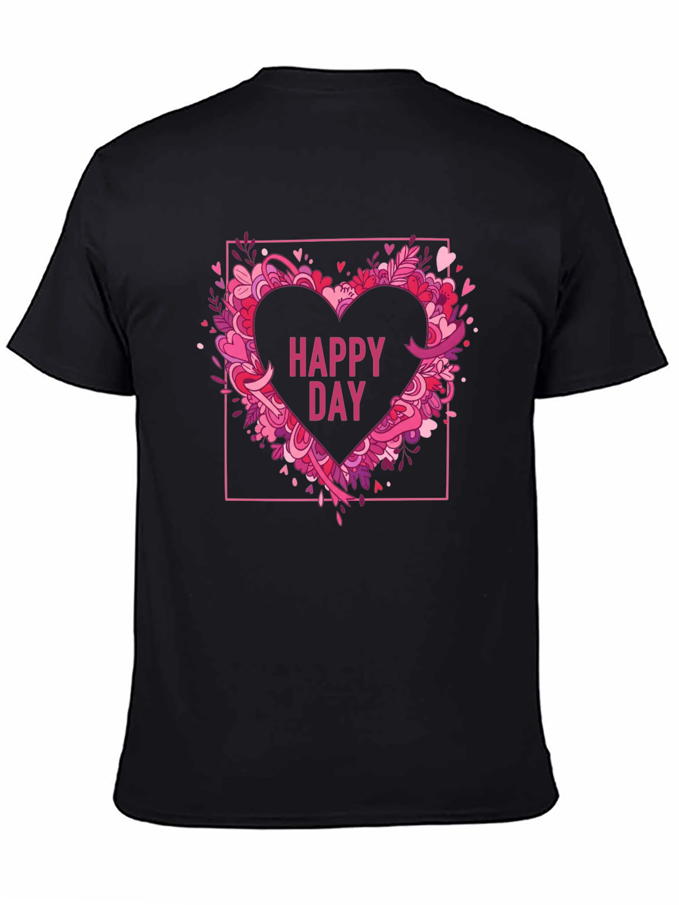 Happy Day Heart Graphic Black T-Shirt