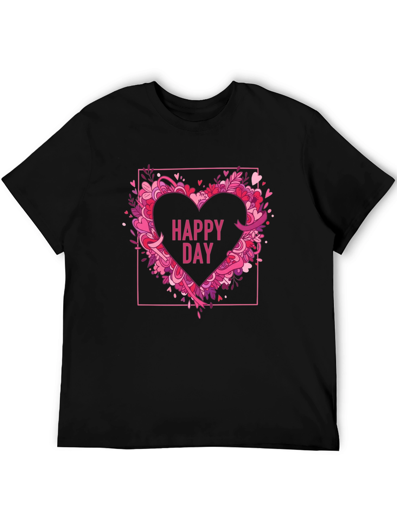 Happy Day Heart Graphic Black T-Shirt