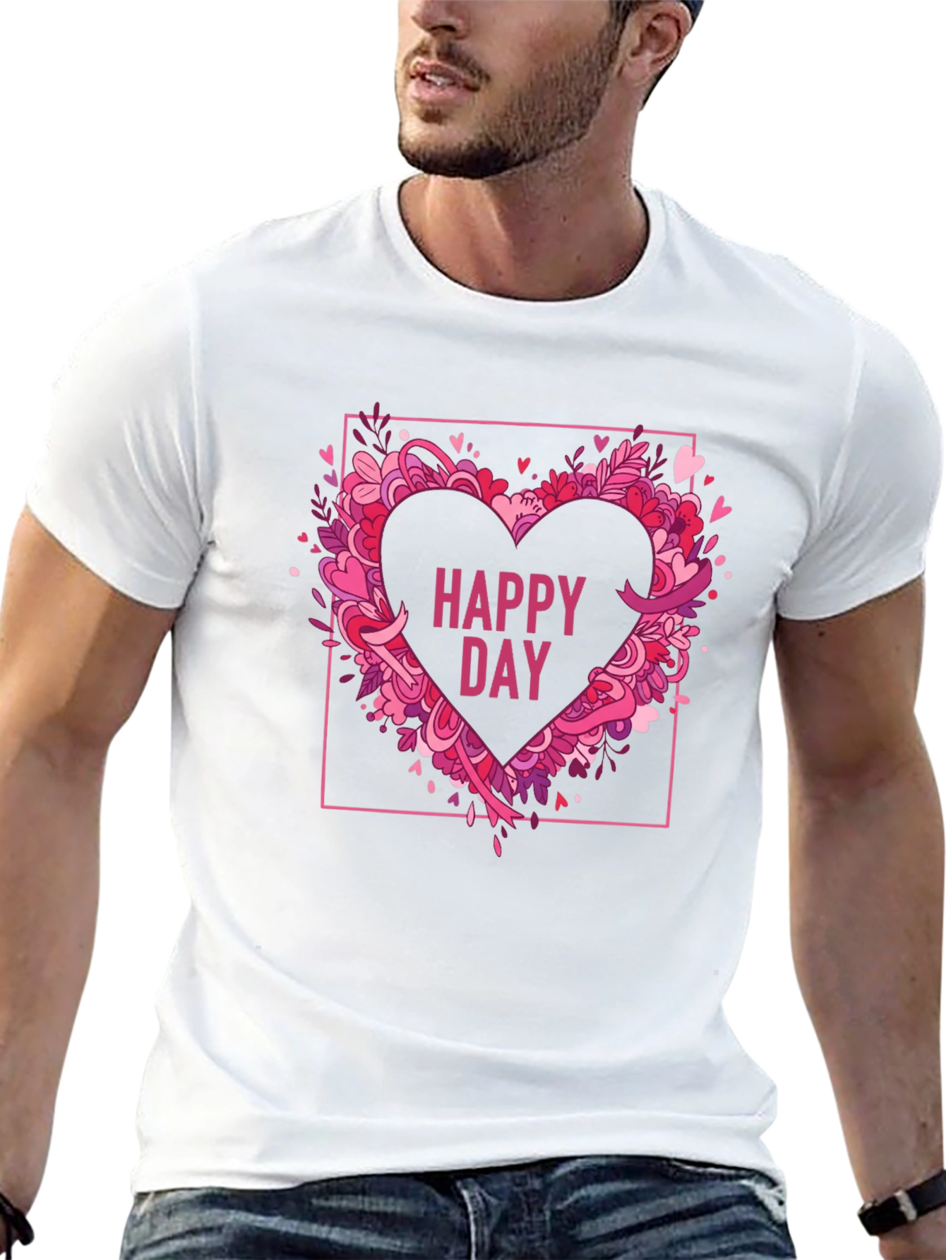 Happy Day Heart Graphic Black T-Shirt
