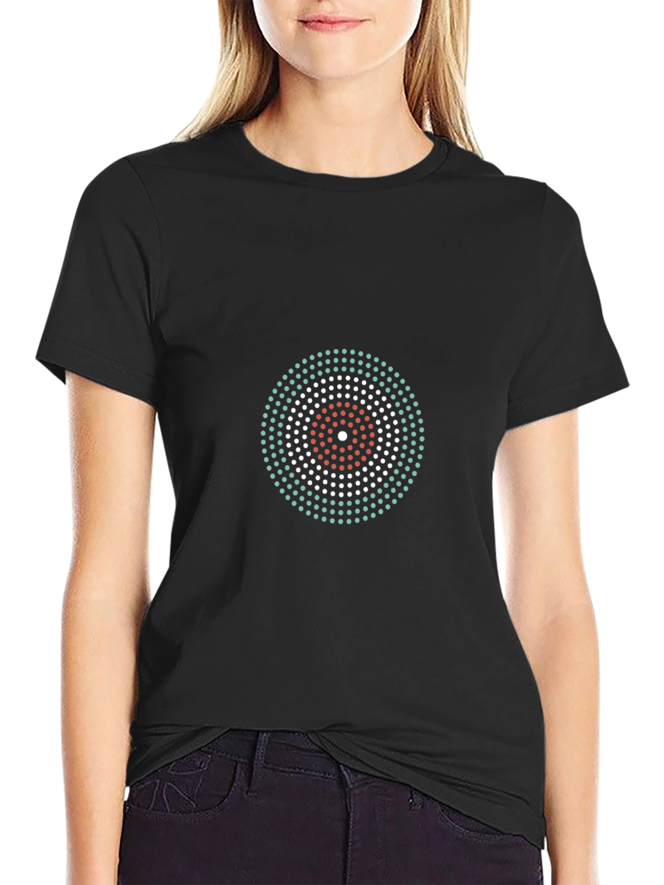 Modern Circle Pattern Tee - Stylish Black Cotton T-Shirt
