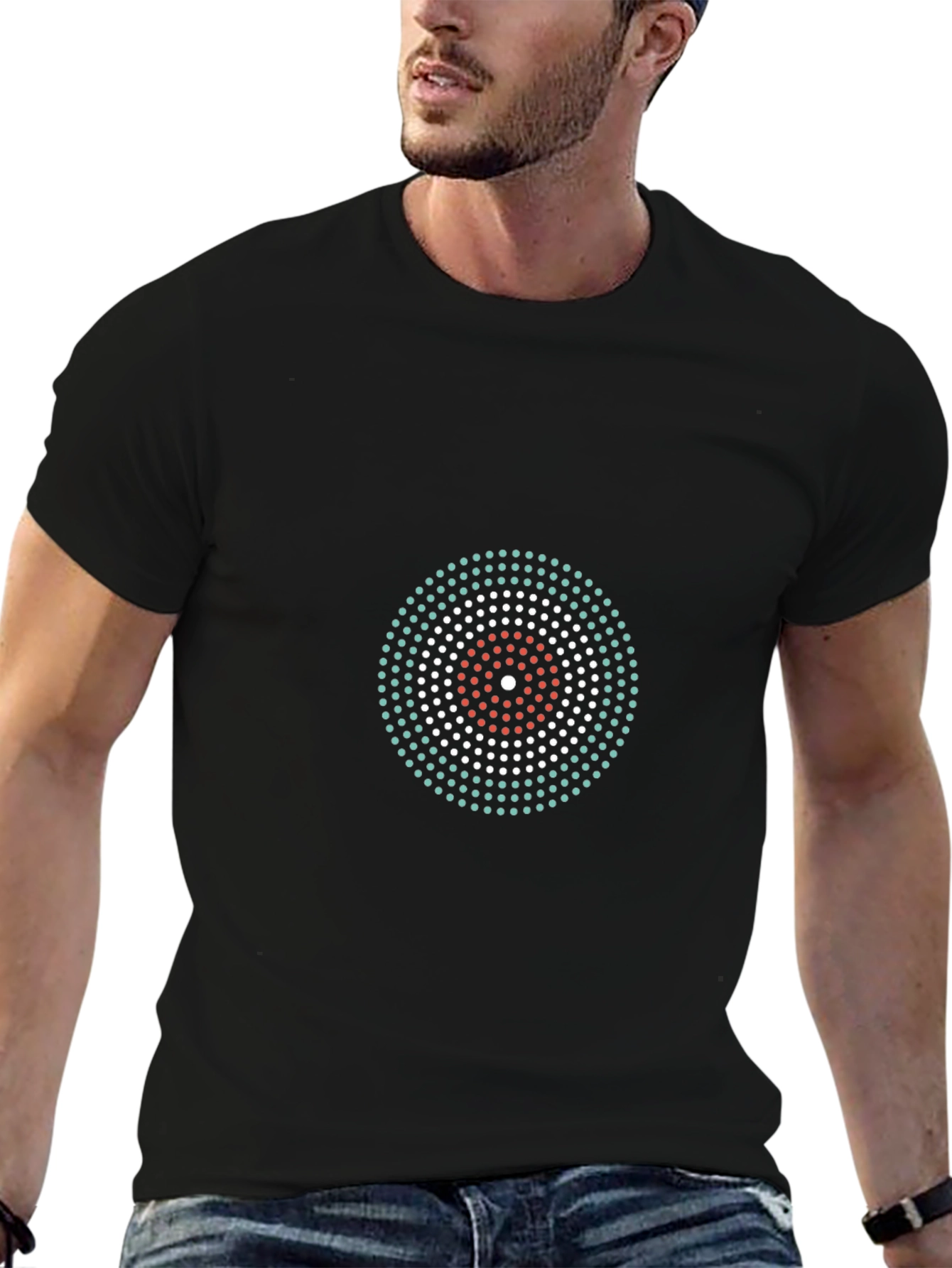 Modern Circle Pattern Tee - Stylish Black Cotton T-Shirt