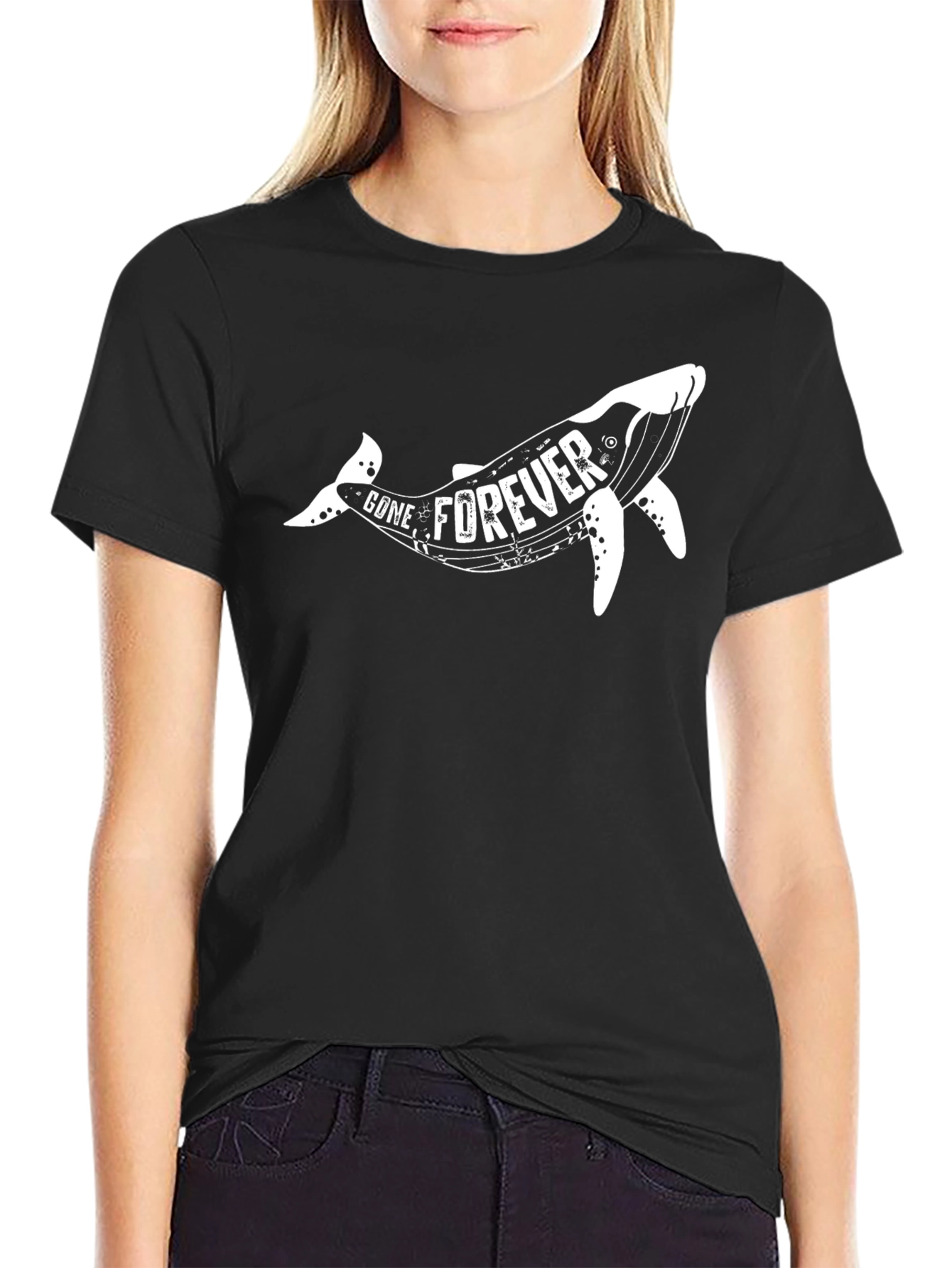 Gone Forever Whale Graphic Black T-Shirt