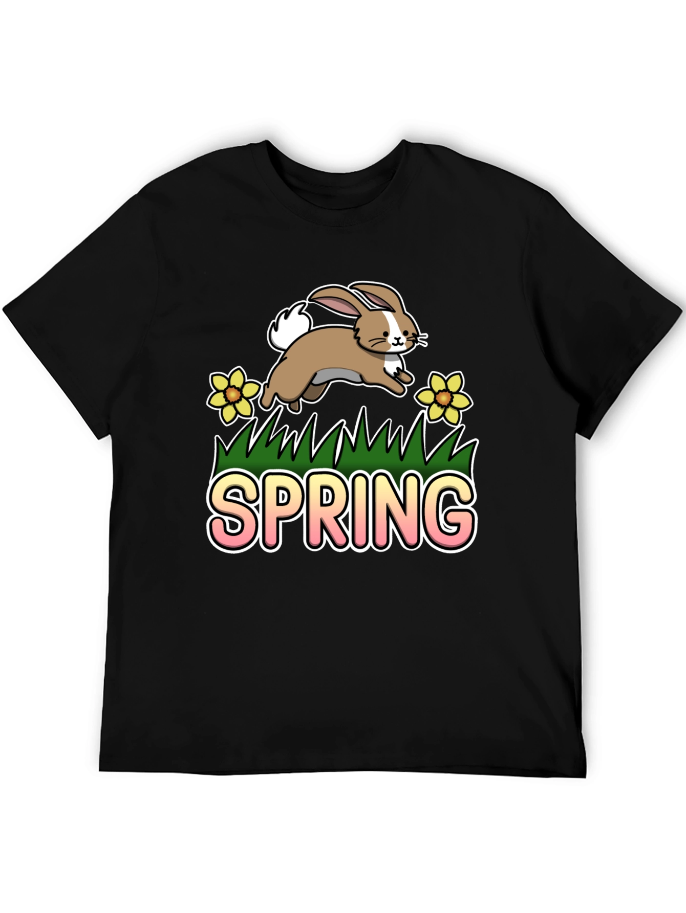 Spring Bunny Graphic Tee - Black Cotton Blend