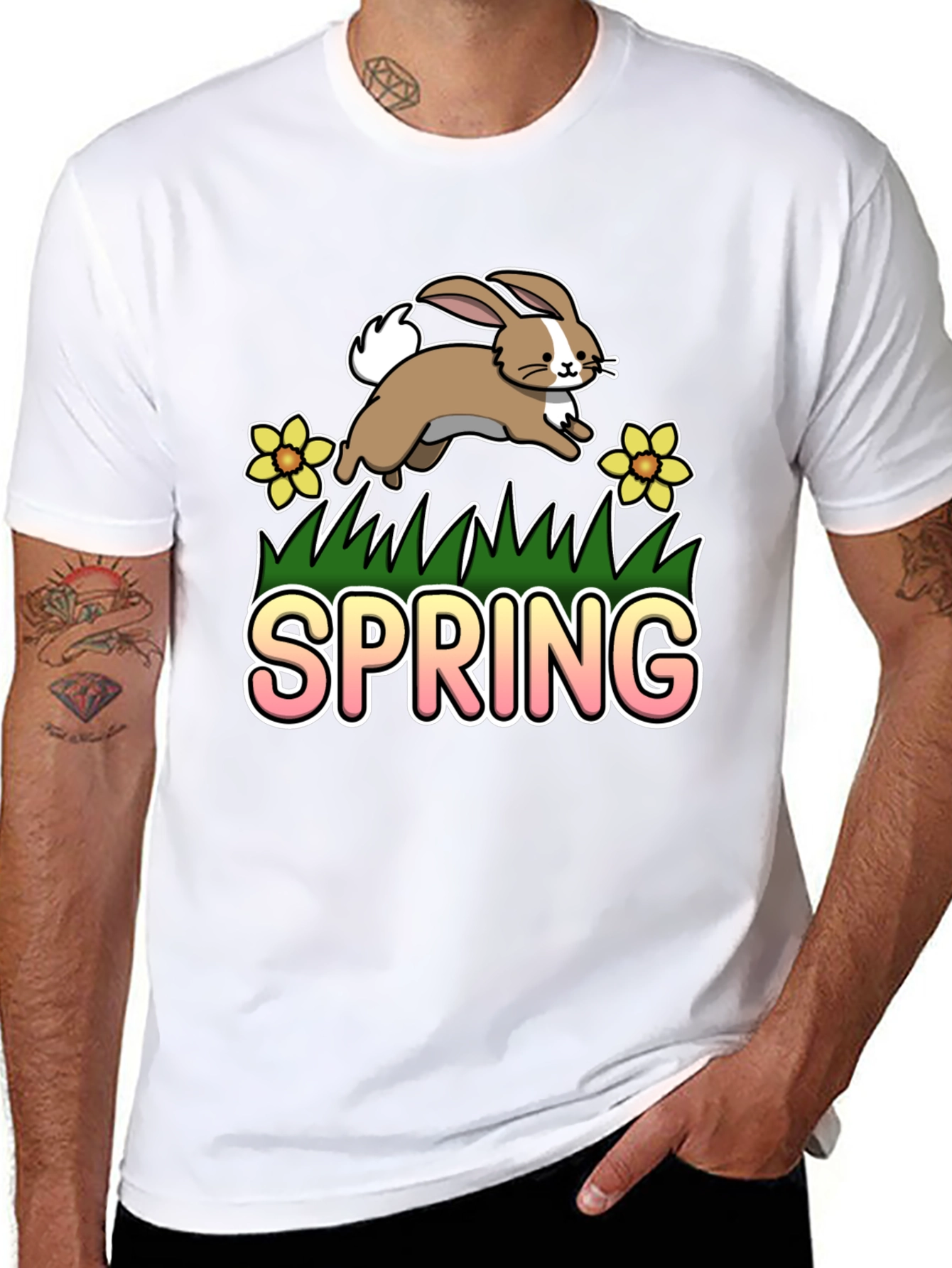Spring Bunny Graphic Tee - Black Cotton Blend