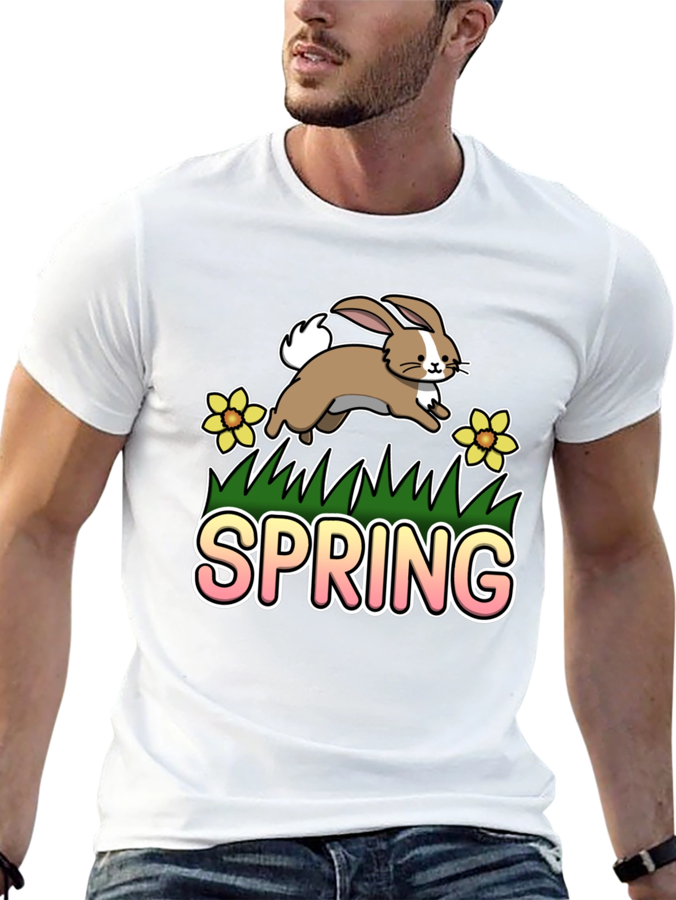 Spring Bunny Graphic Tee - Black Cotton Blend