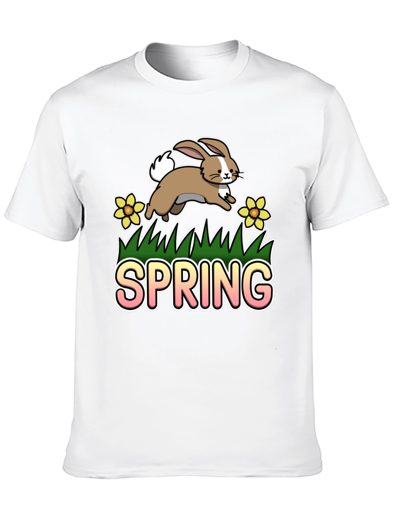 Spring Bunny Graphic Tee - Black Cotton Blend