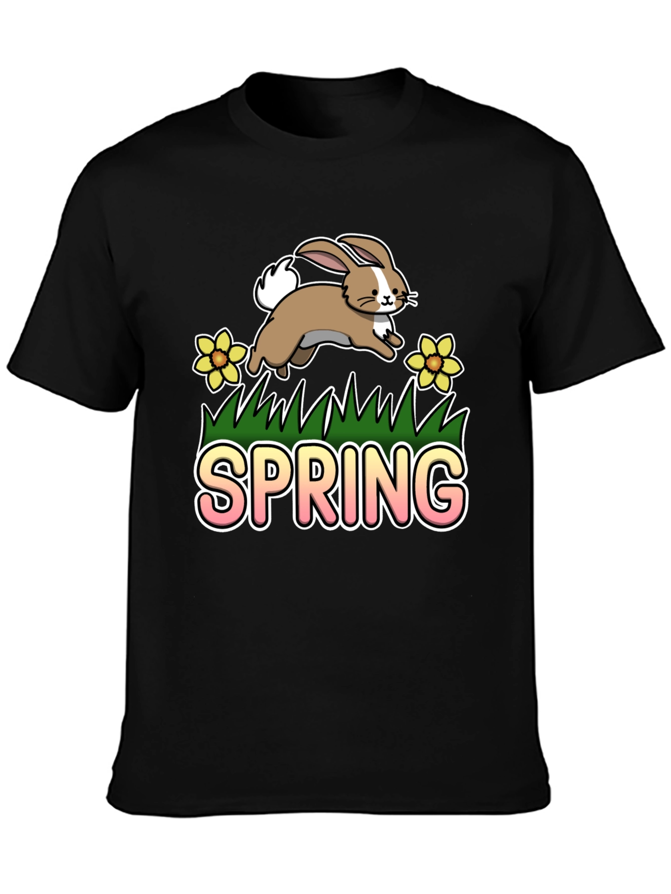 Spring Bunny Graphic Tee - Black Cotton Blend