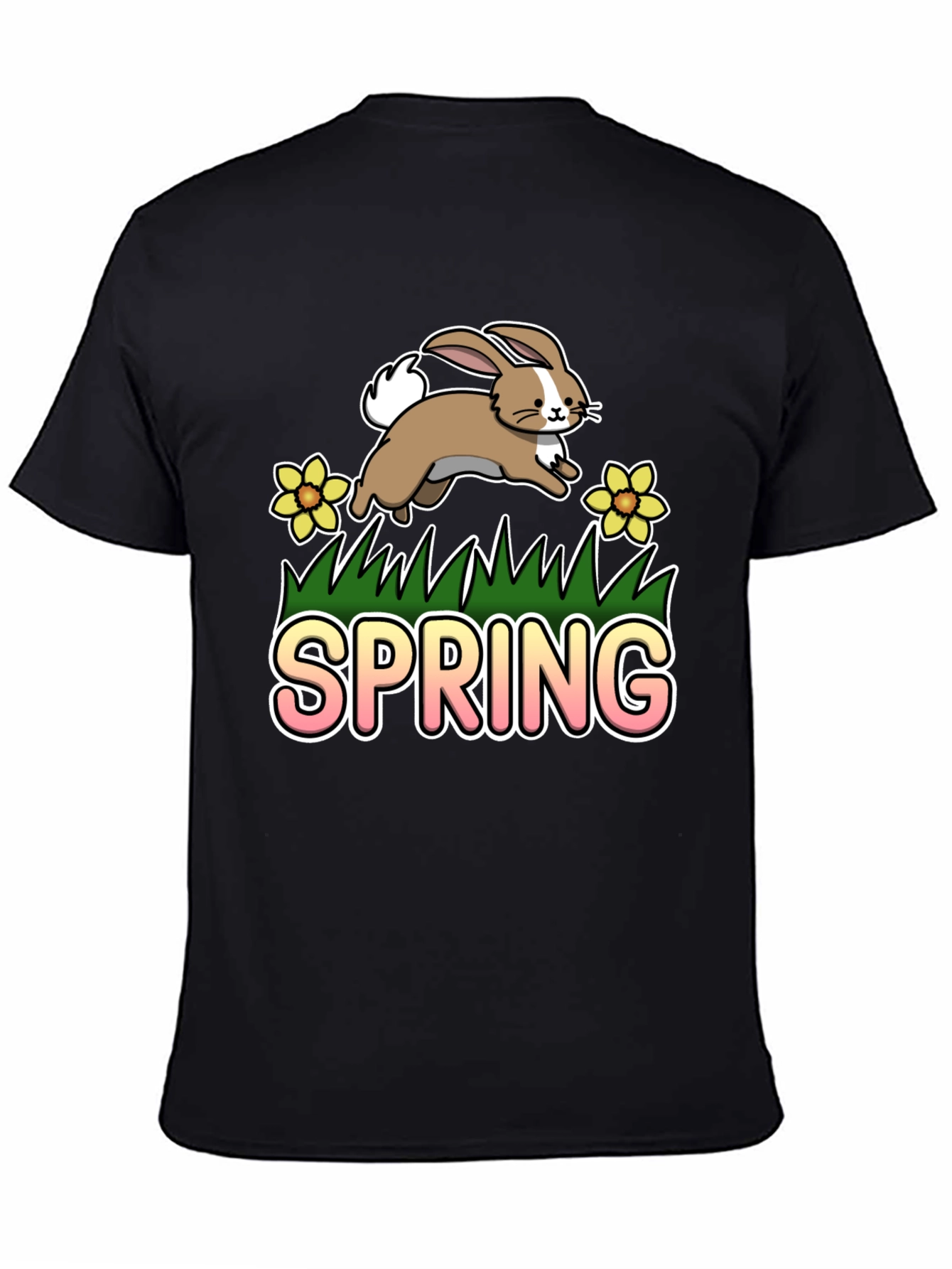 Spring Bunny Graphic Tee - Black Cotton Blend