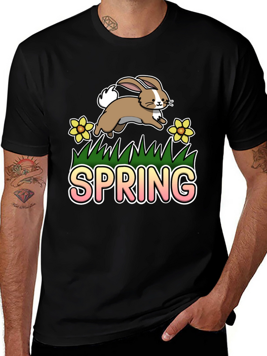 Spring Bunny Graphic Tee - Black Cotton Blend