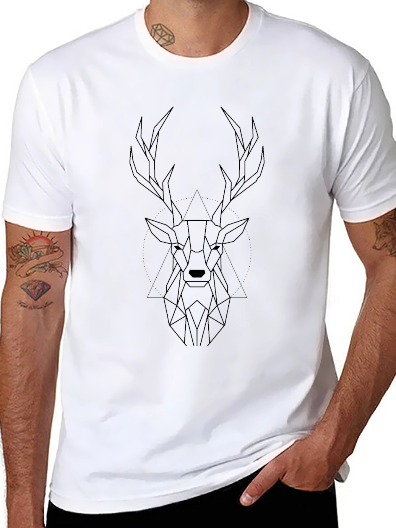Geometric Deer Graphic Black T-Shirt