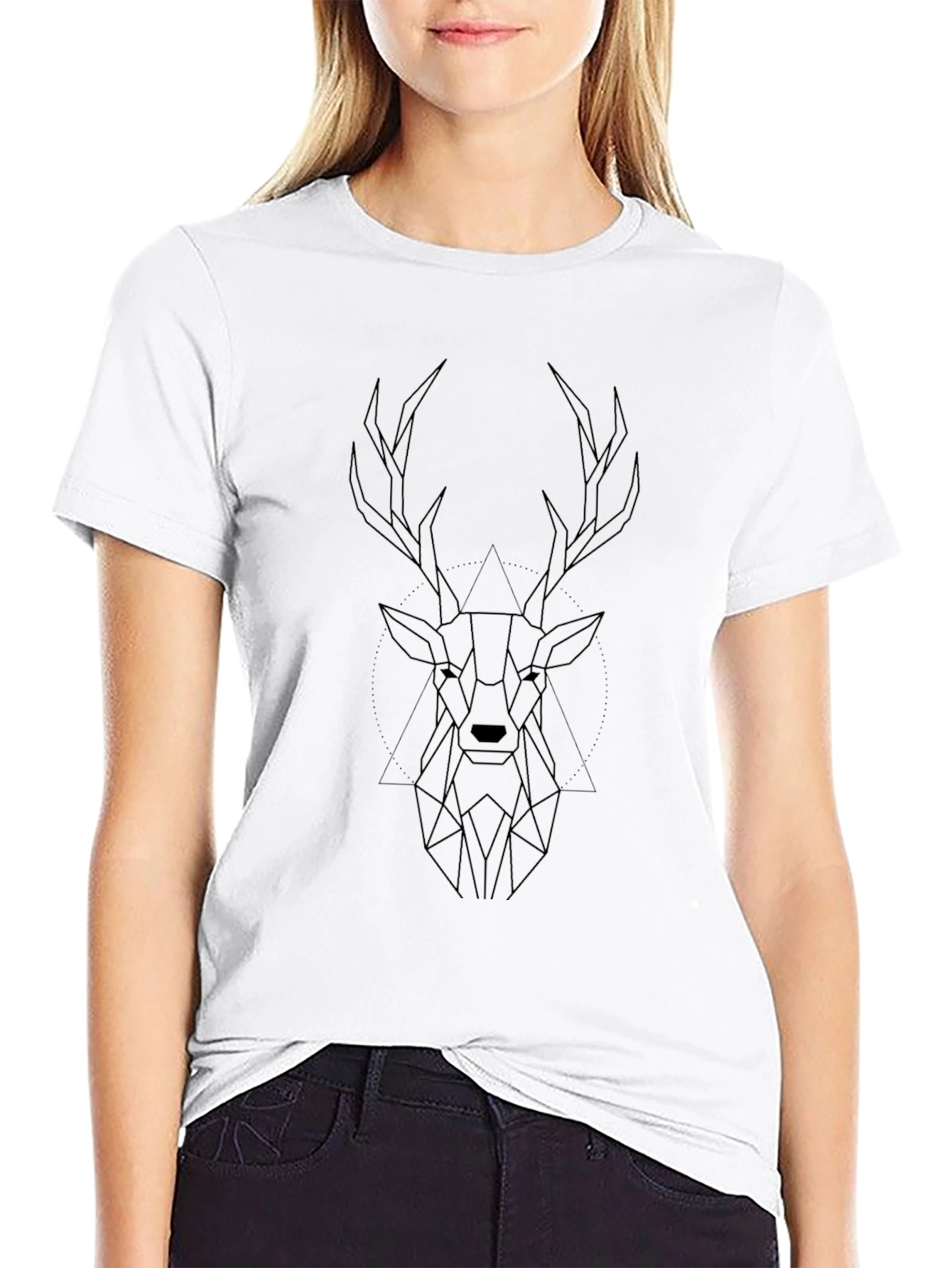 Geometric Deer Graphic Black T-Shirt