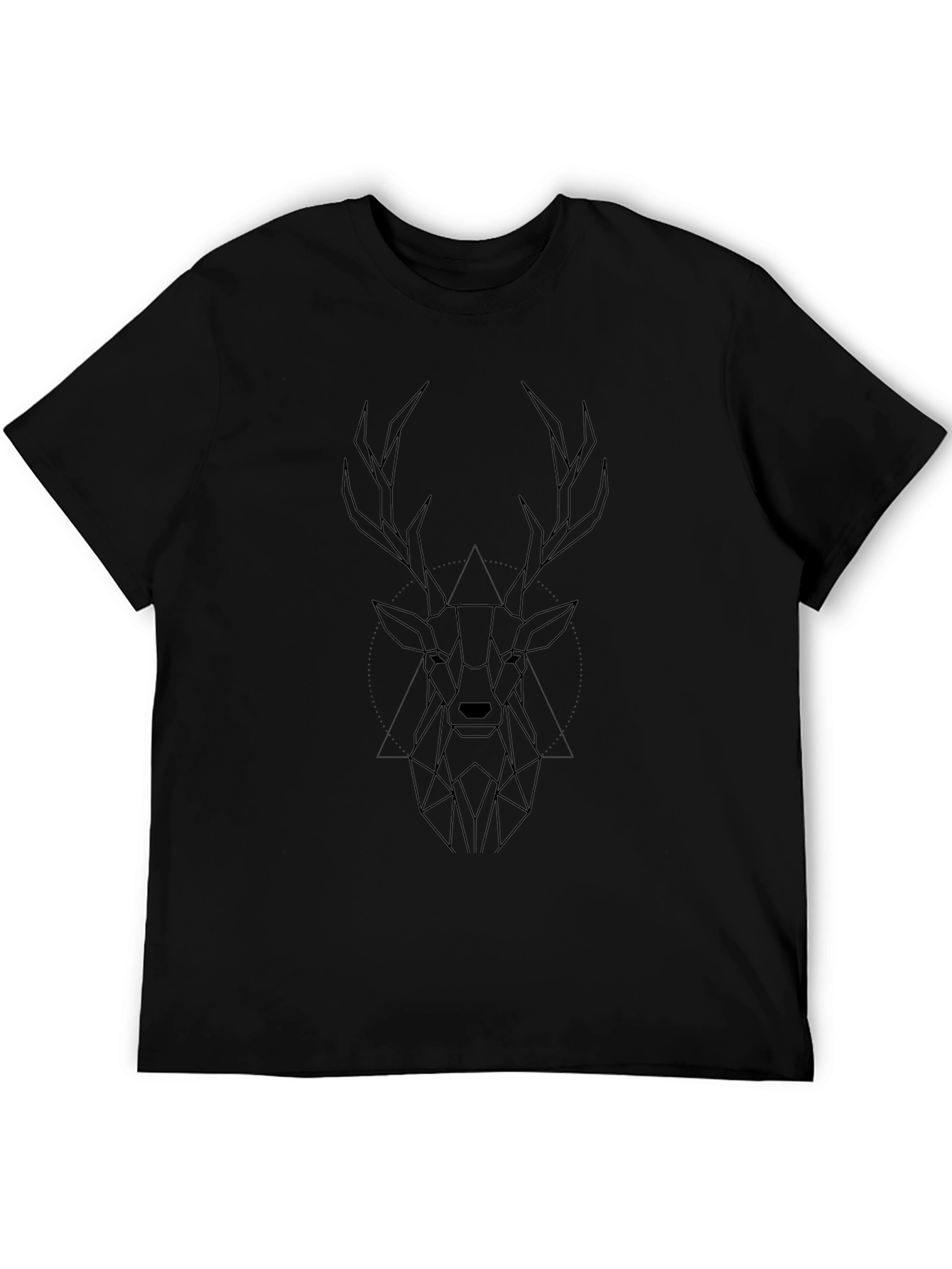 Geometric Deer Graphic Black T-Shirt