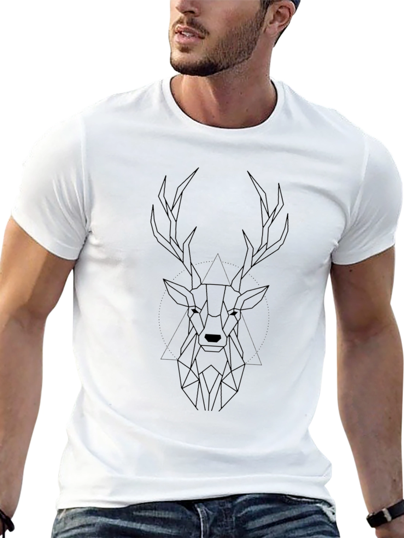 Geometric Deer Graphic Black T-Shirt