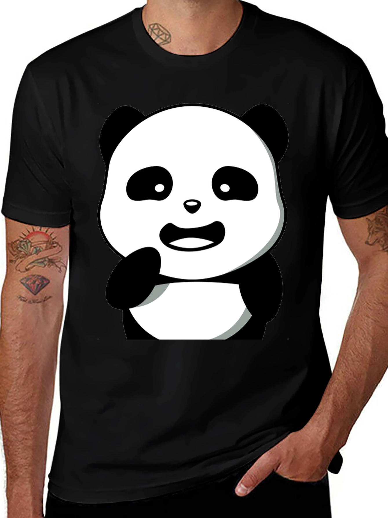 Cute Panda Graphic Tee - Mens Black T-Shirt