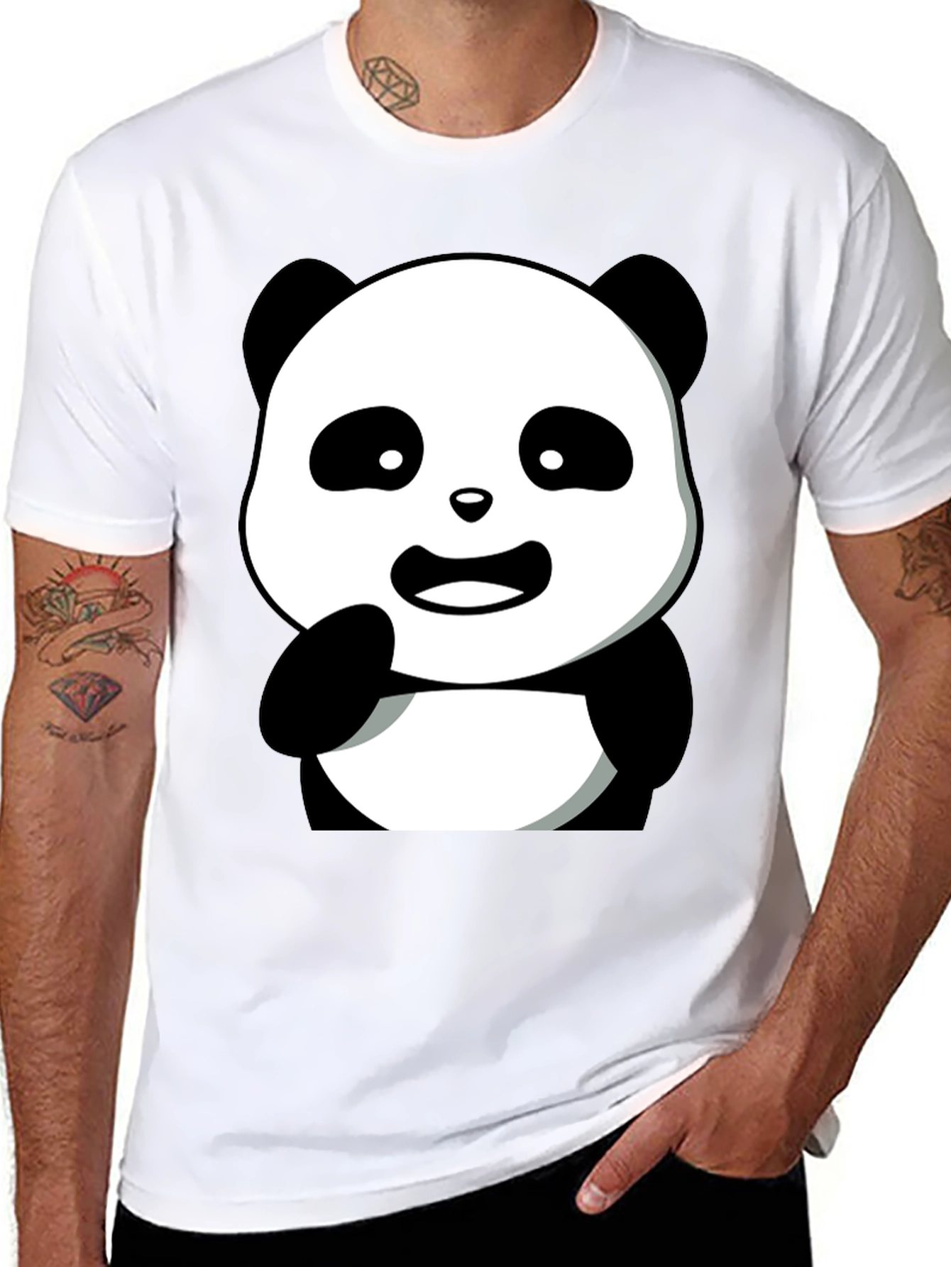 Cute Panda Graphic Tee - Mens Black T-Shirt