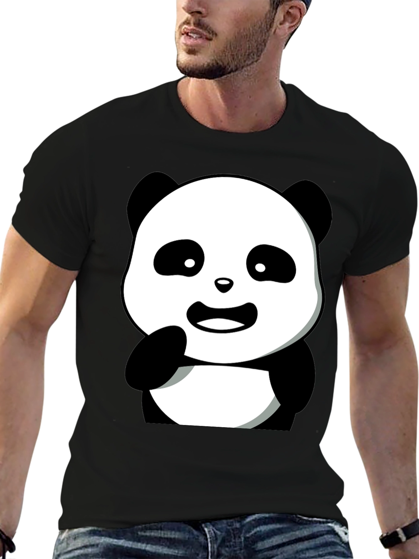 Cute Panda Graphic Tee - Mens Black T-Shirt