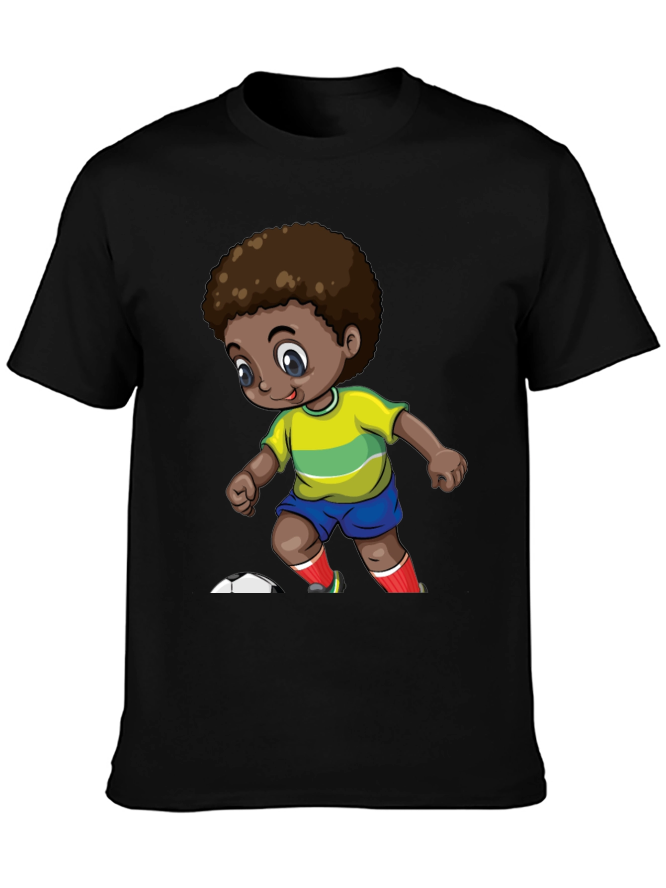 Cartoon Soccer Kid Black T-Shirt