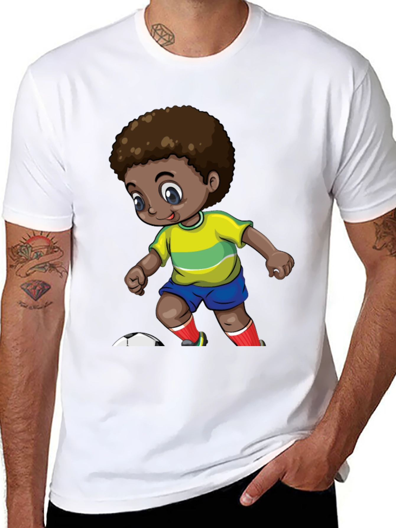 Cartoon Soccer Kid Black T-Shirt