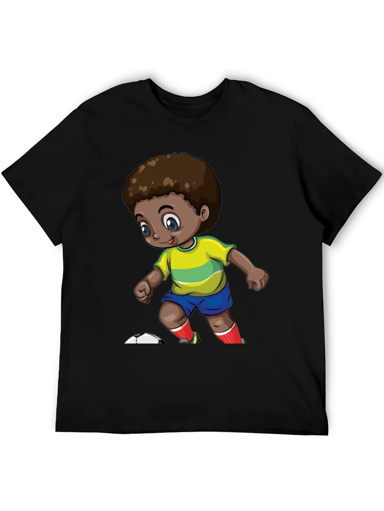Cartoon Soccer Kid Black T-Shirt
