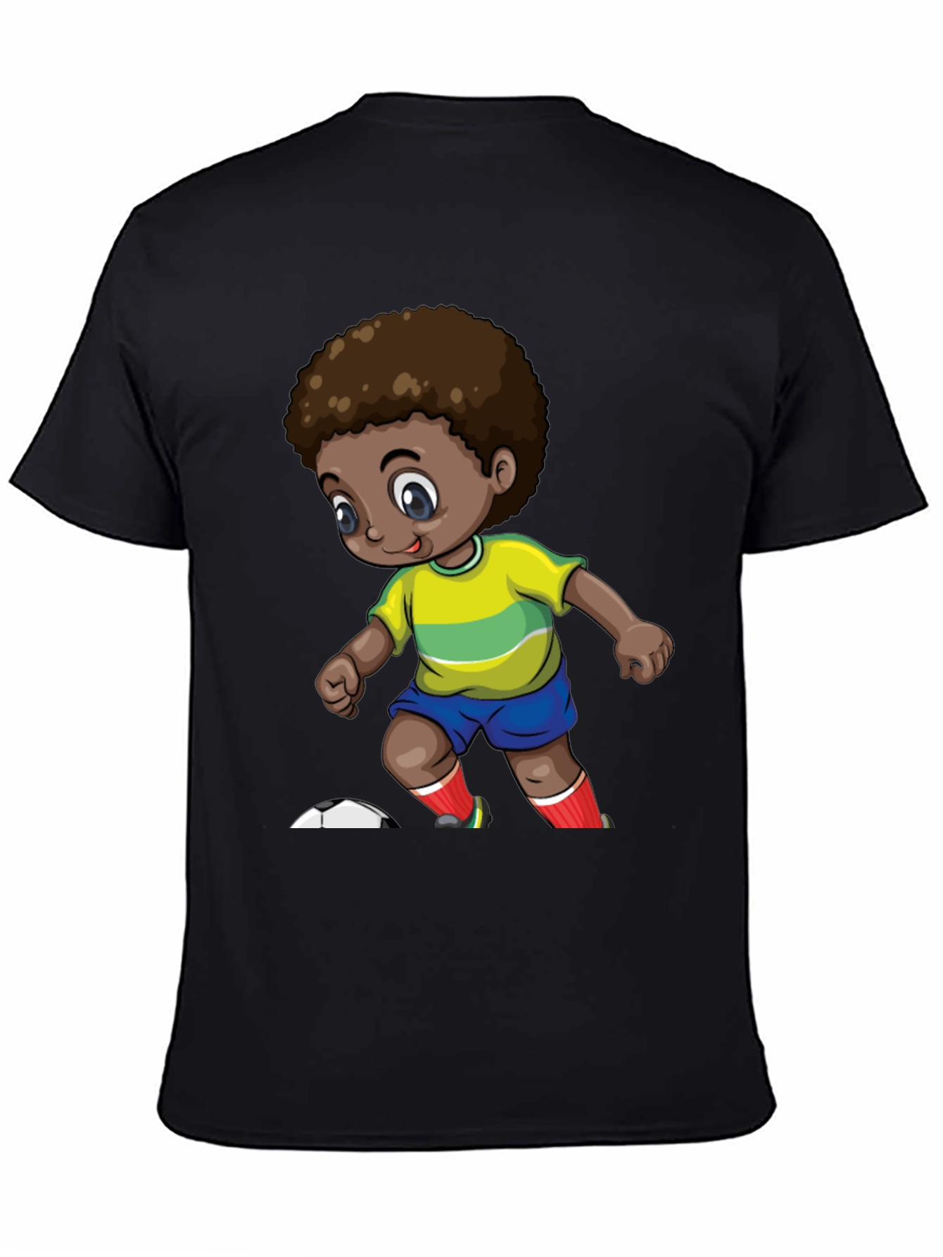 Cartoon Soccer Kid Black T-Shirt