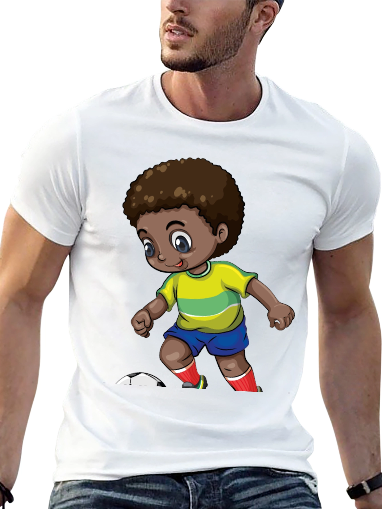 Cartoon Soccer Kid Black T-Shirt