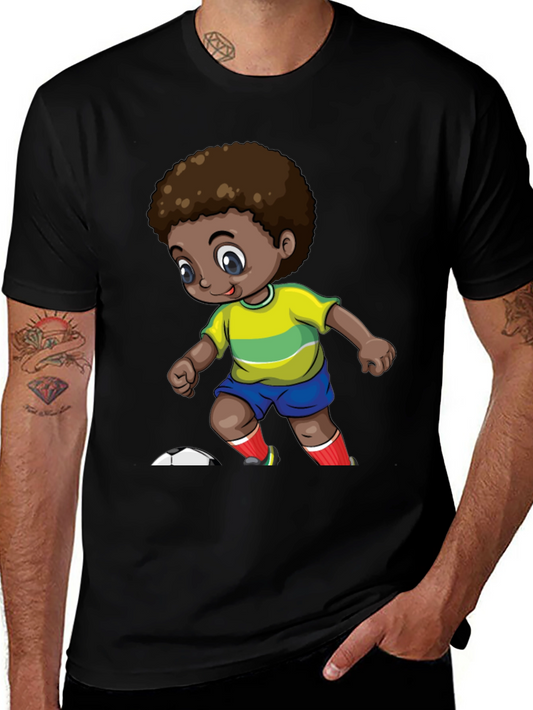 Cartoon Soccer Kid Black T-Shirt