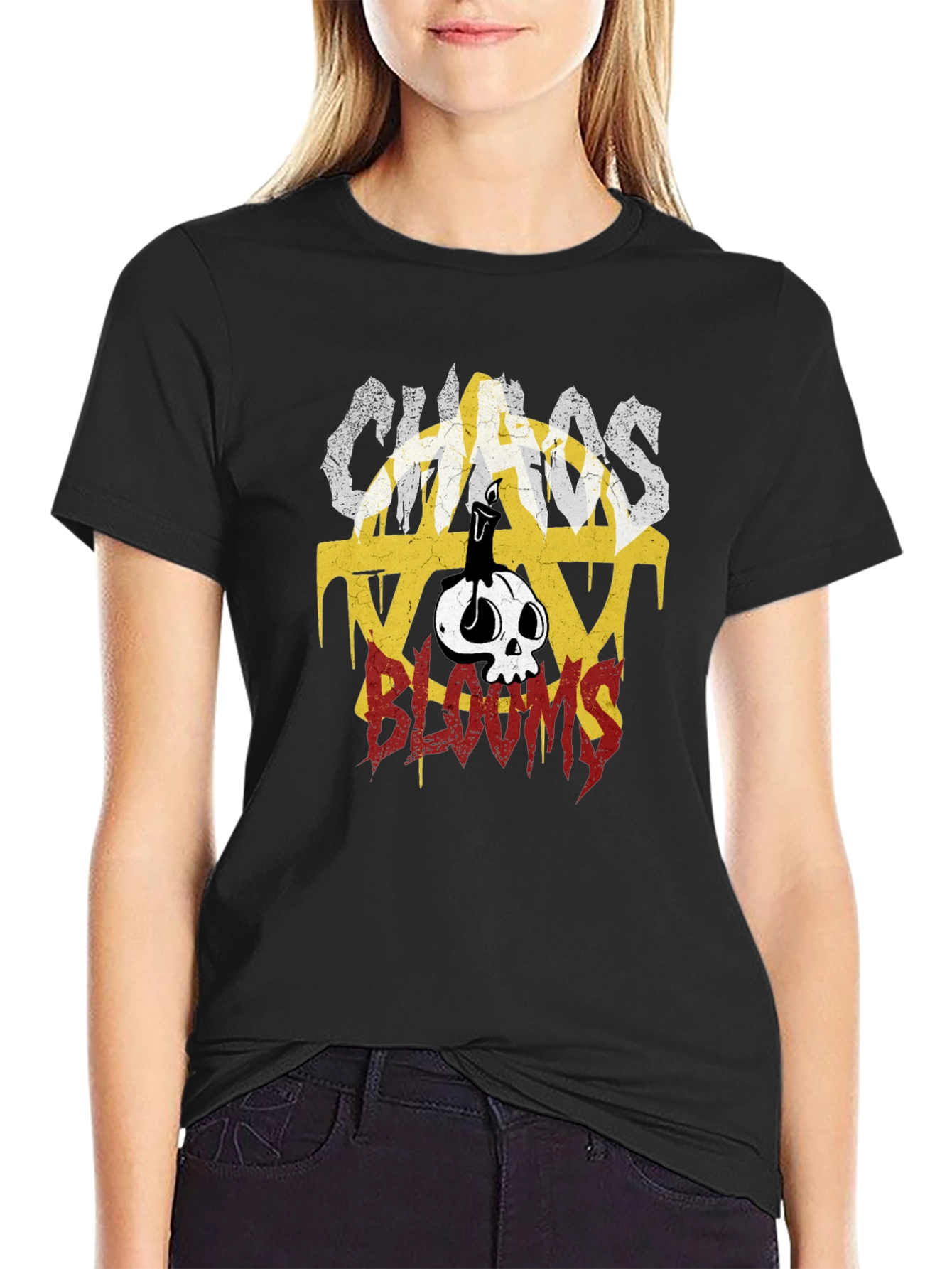 Chaos Blooms Graphic Print T-Shirt - Black