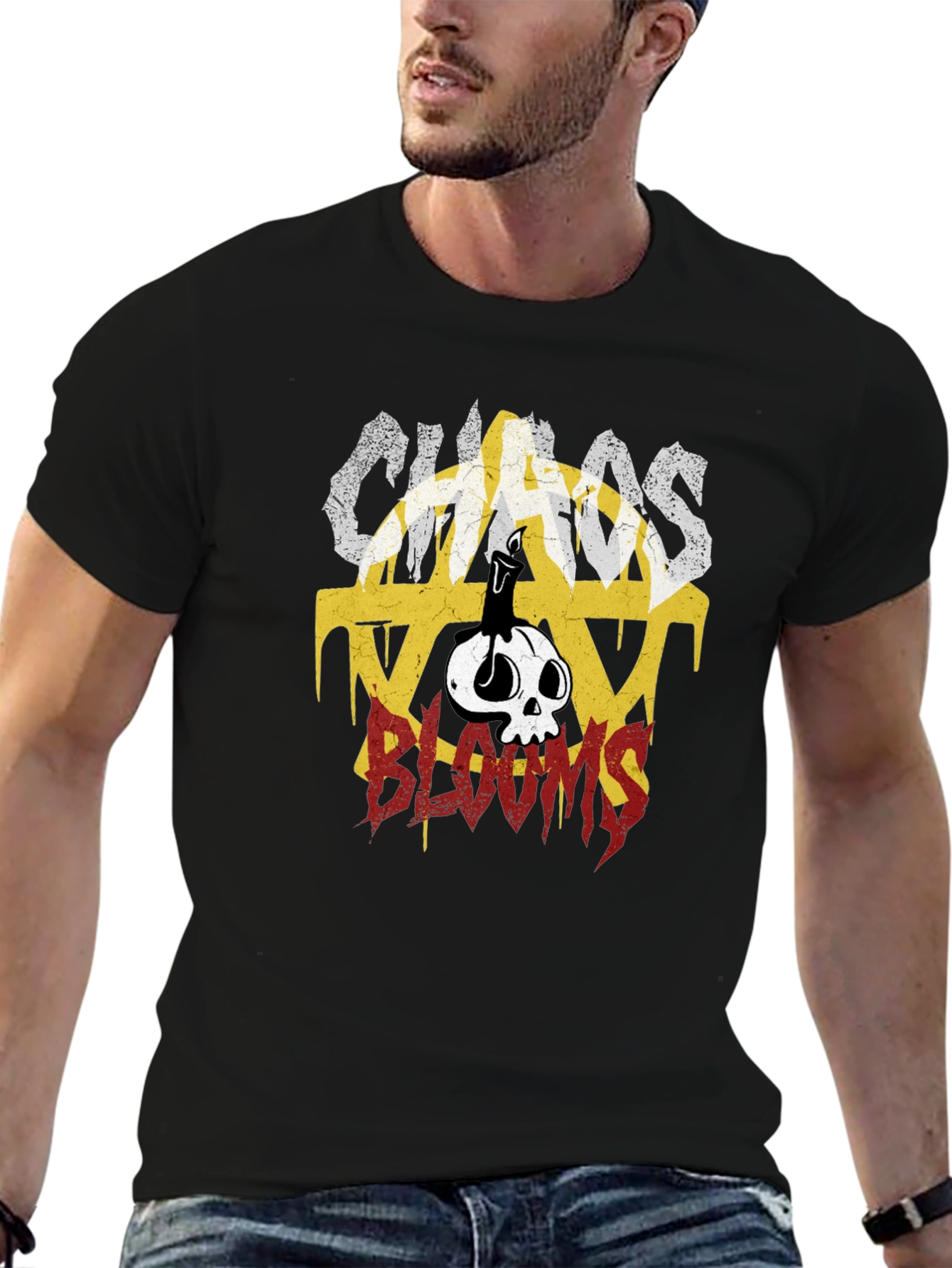 Chaos Blooms Graphic Print T-Shirt - Black
