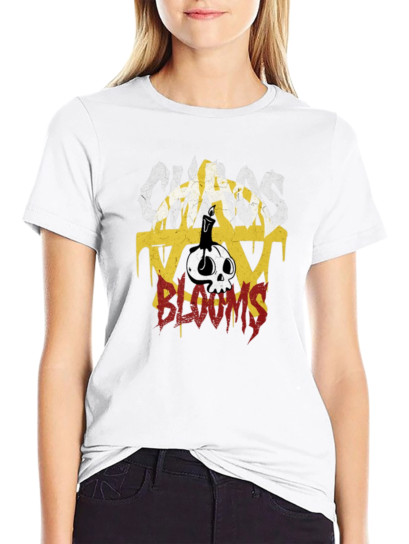 Chaos Blooms Graphic Print T-Shirt - Black