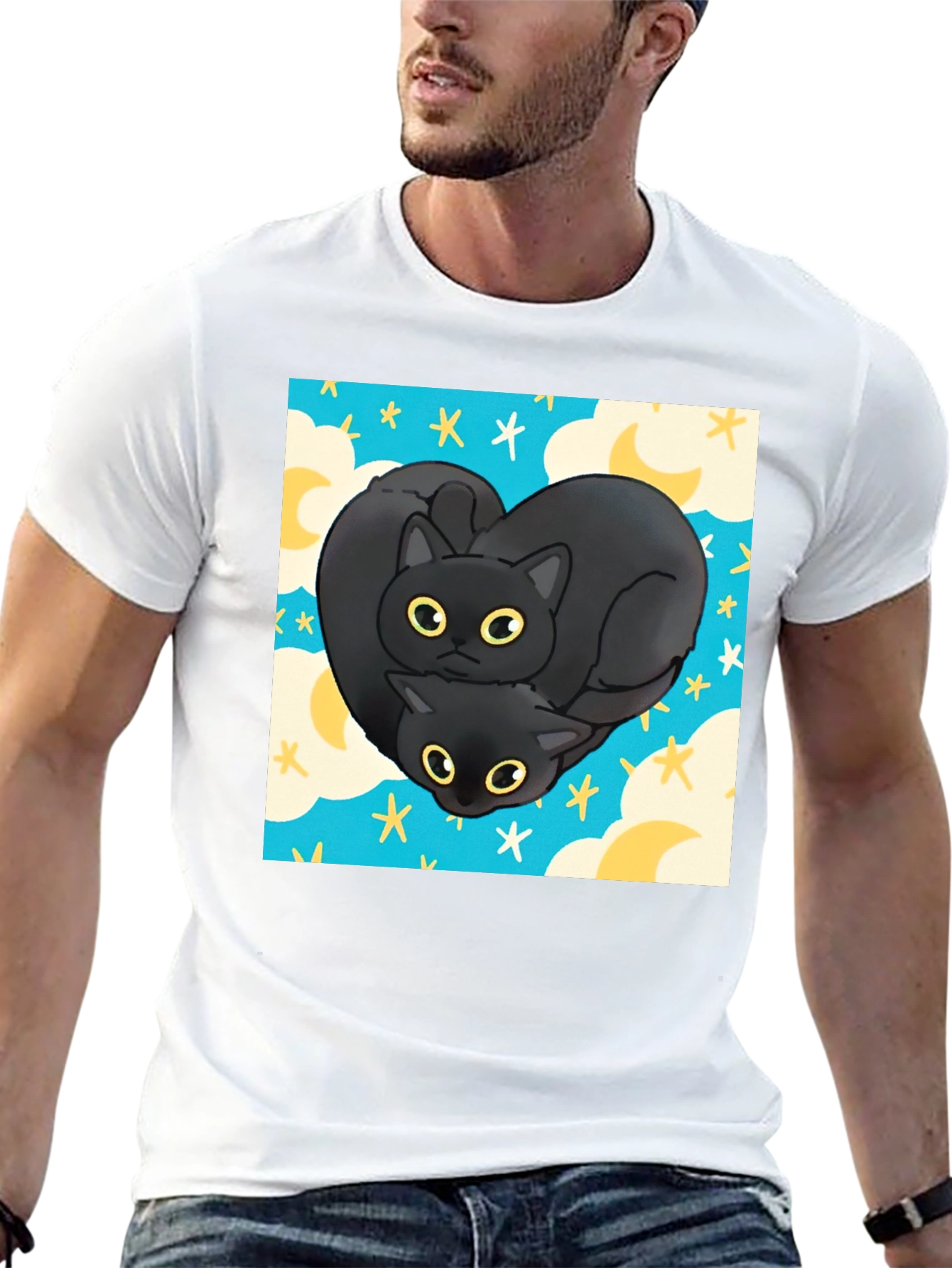Black Cat Heart Graphic T-Shirt