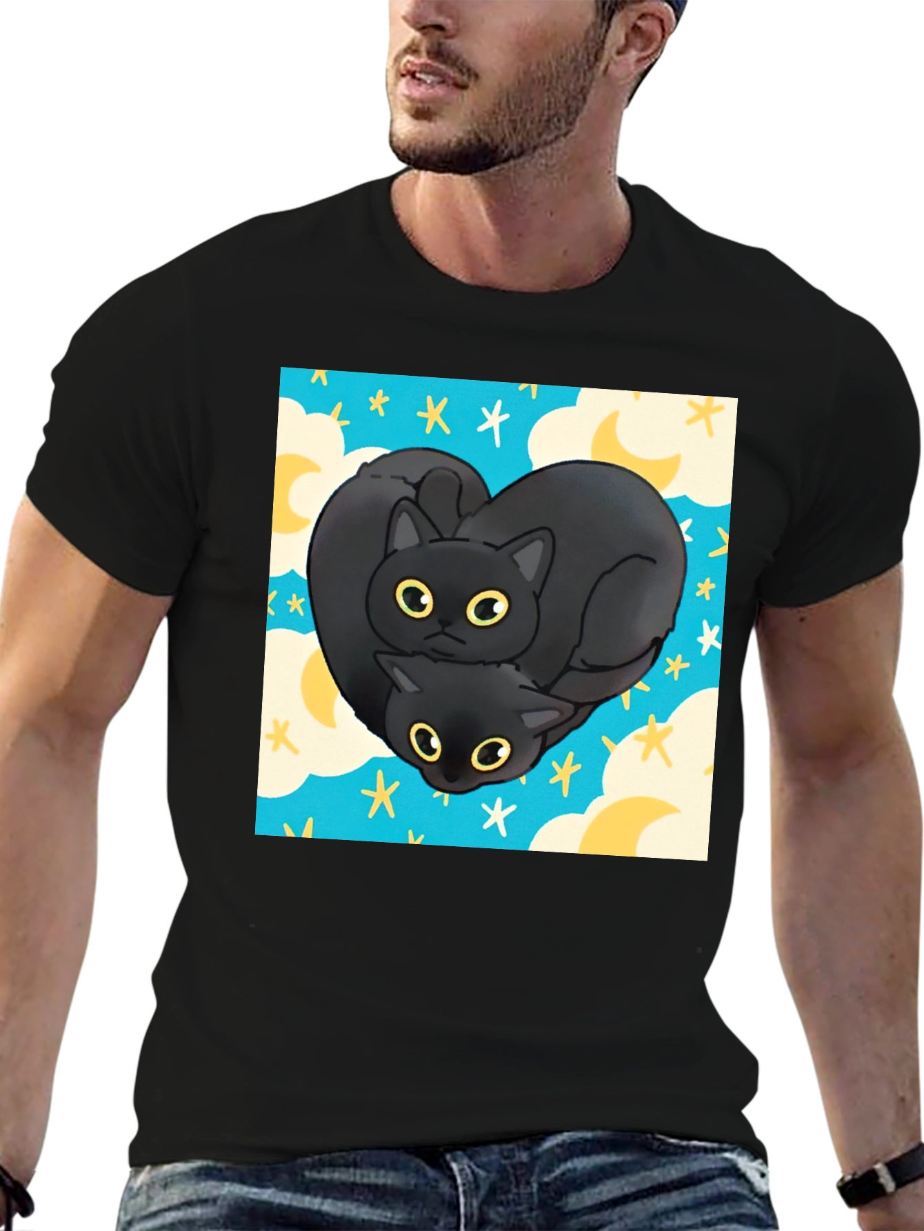 Black Cat Heart Graphic T-Shirt