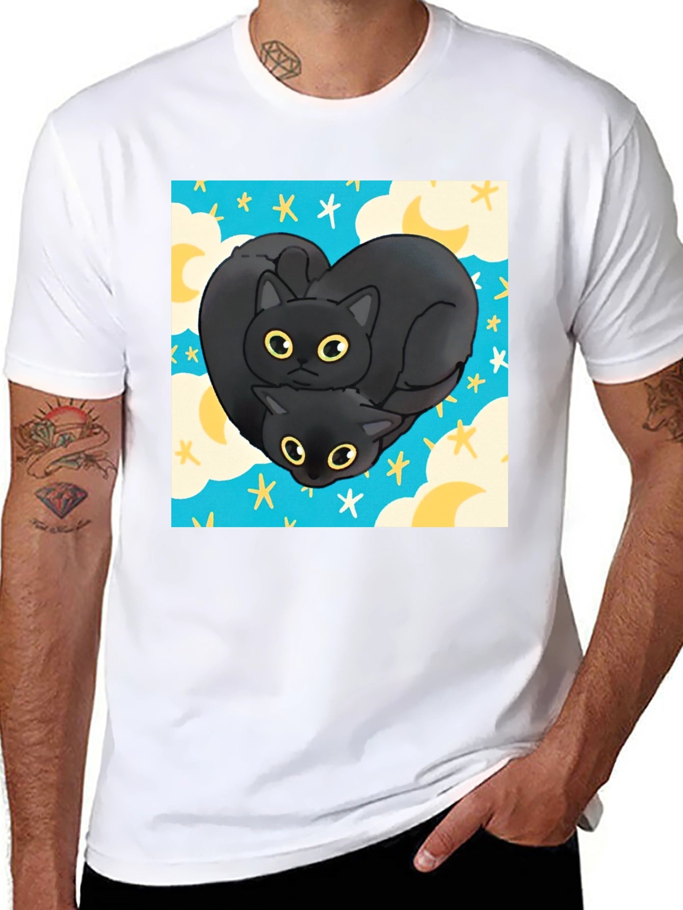 Black Cat Heart Graphic T-Shirt