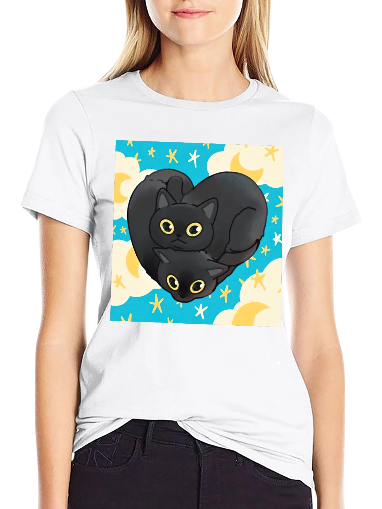 Black Cat Heart Graphic T-Shirt