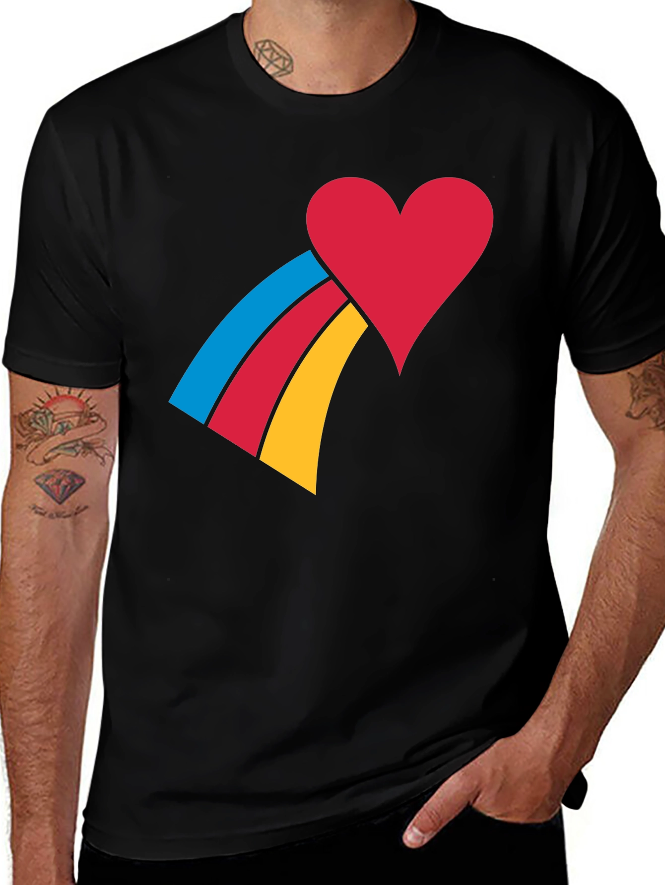 Heart Rainbow Graphic Tee - Black Unisex T-Shirt