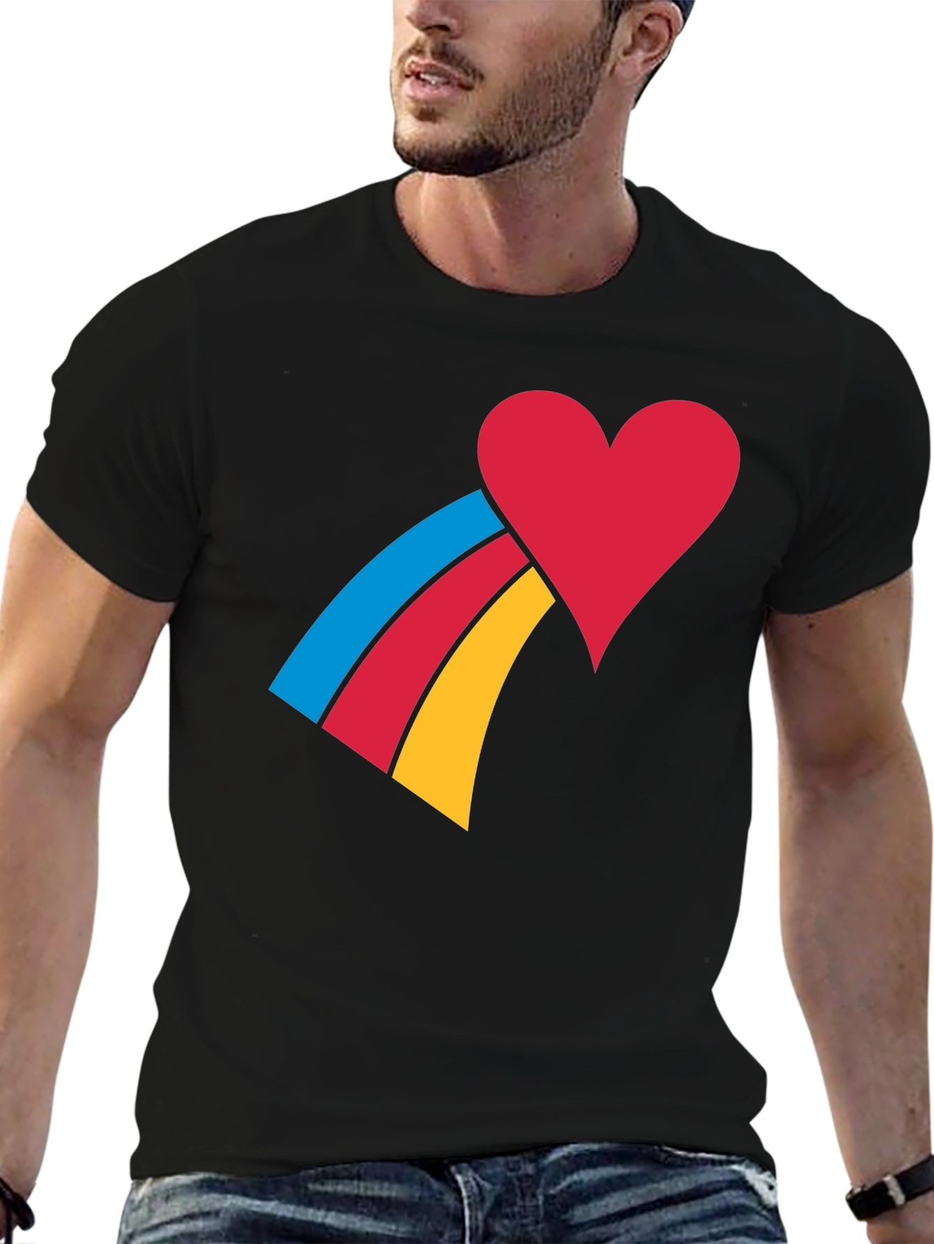 Heart Rainbow Graphic Tee - Black Unisex T-Shirt
