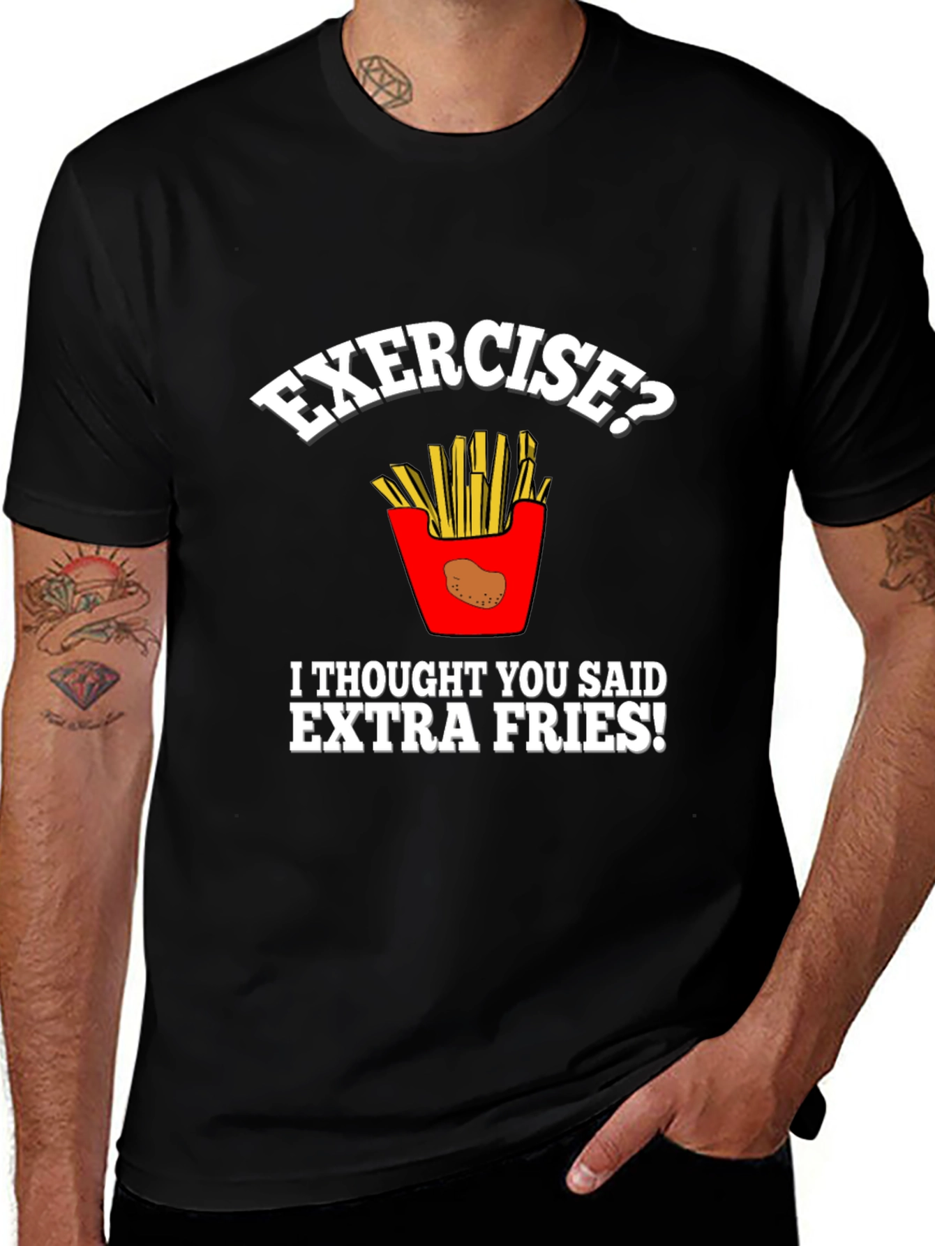Funny Exercise Extra Fries Graphic T-Shirt