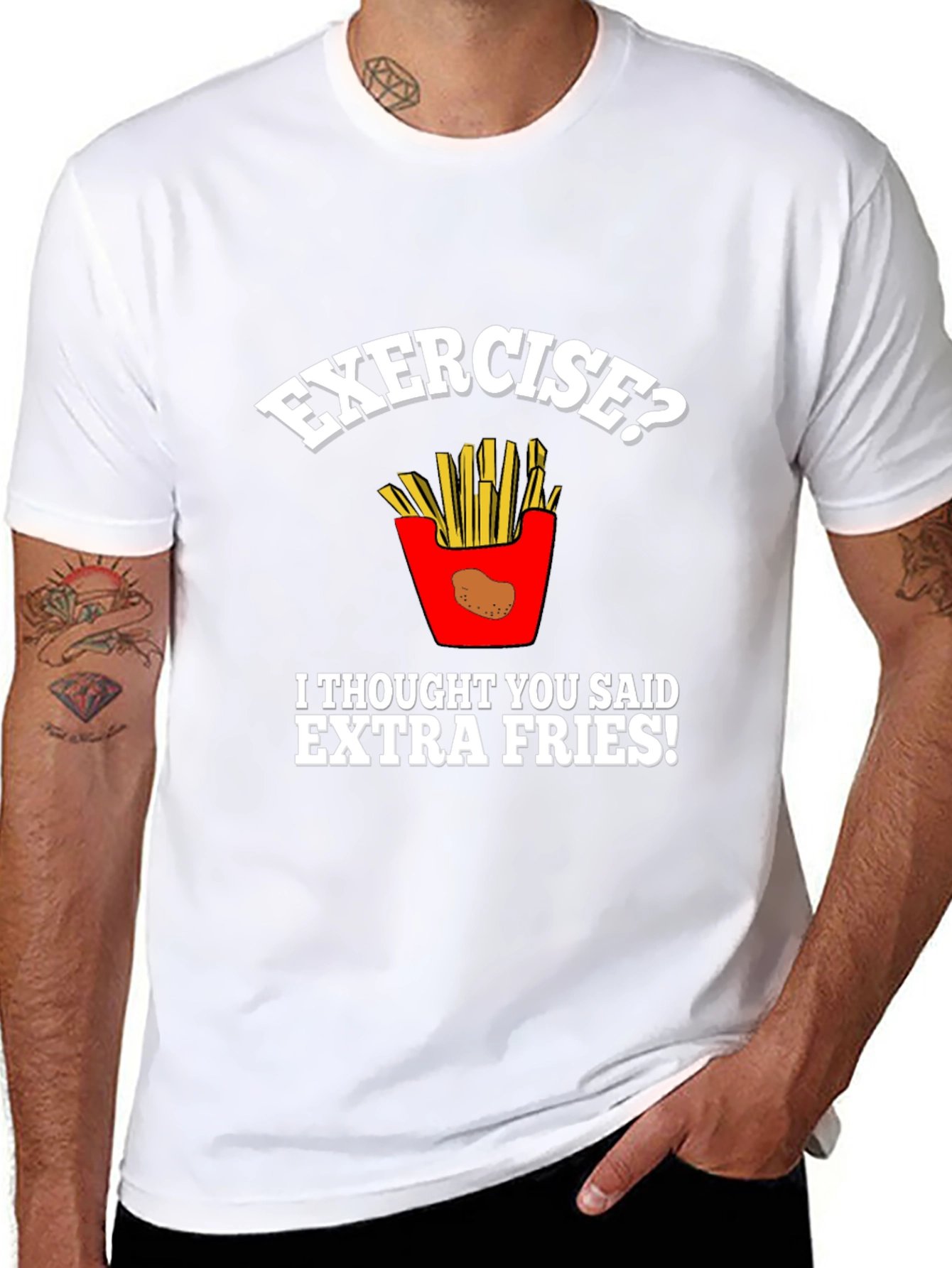 Funny Exercise Extra Fries Graphic T-Shirt