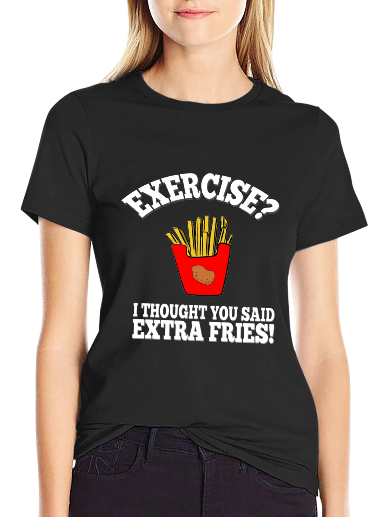 Funny Exercise Extra Fries Graphic T-Shirt