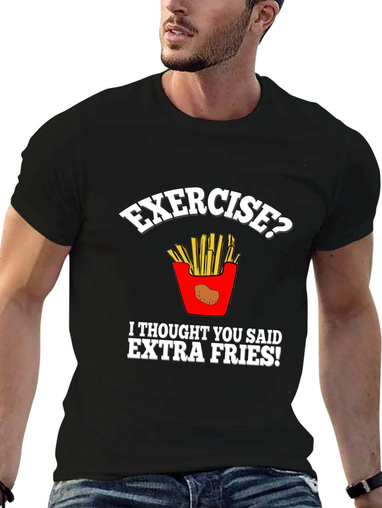 Funny Exercise Extra Fries Graphic T-Shirt