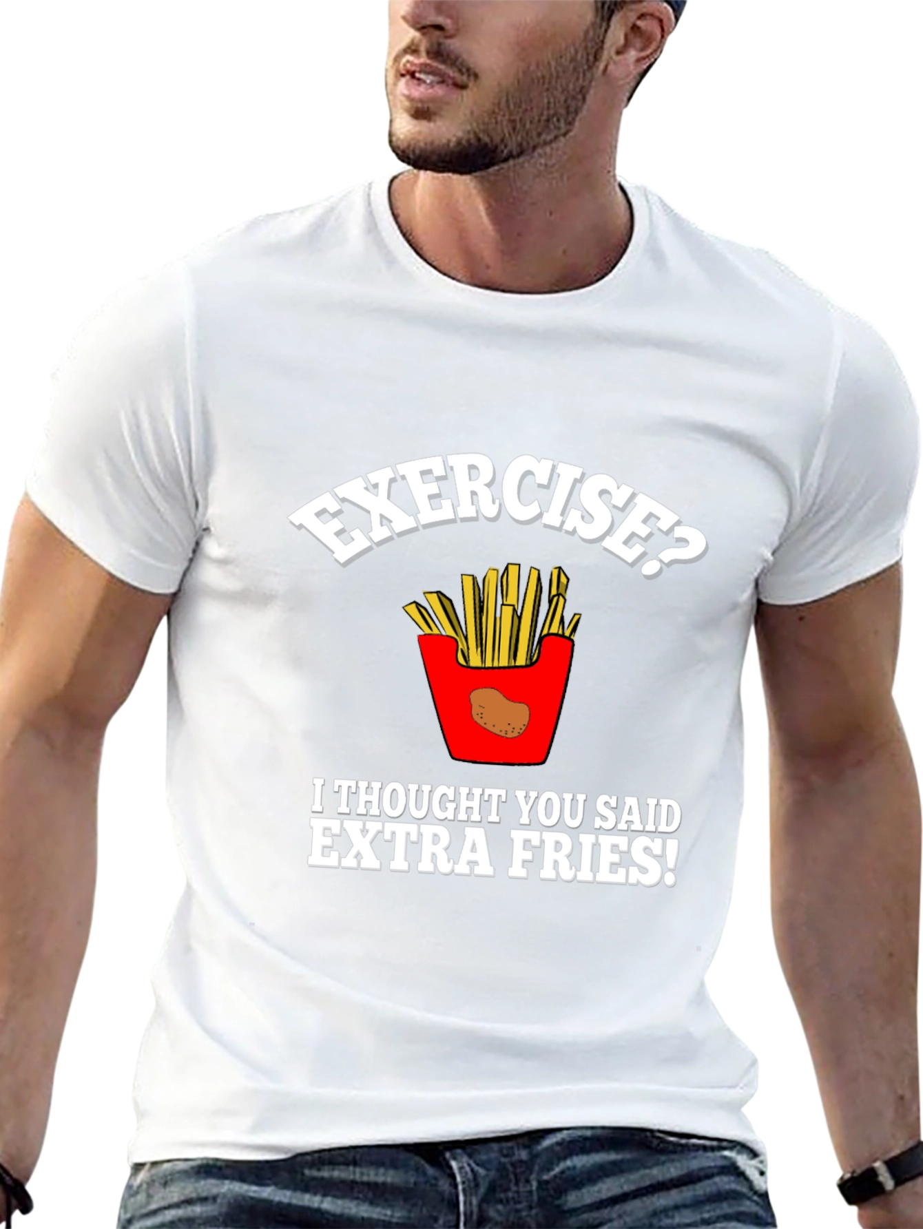 Funny Exercise Extra Fries Graphic T-Shirt