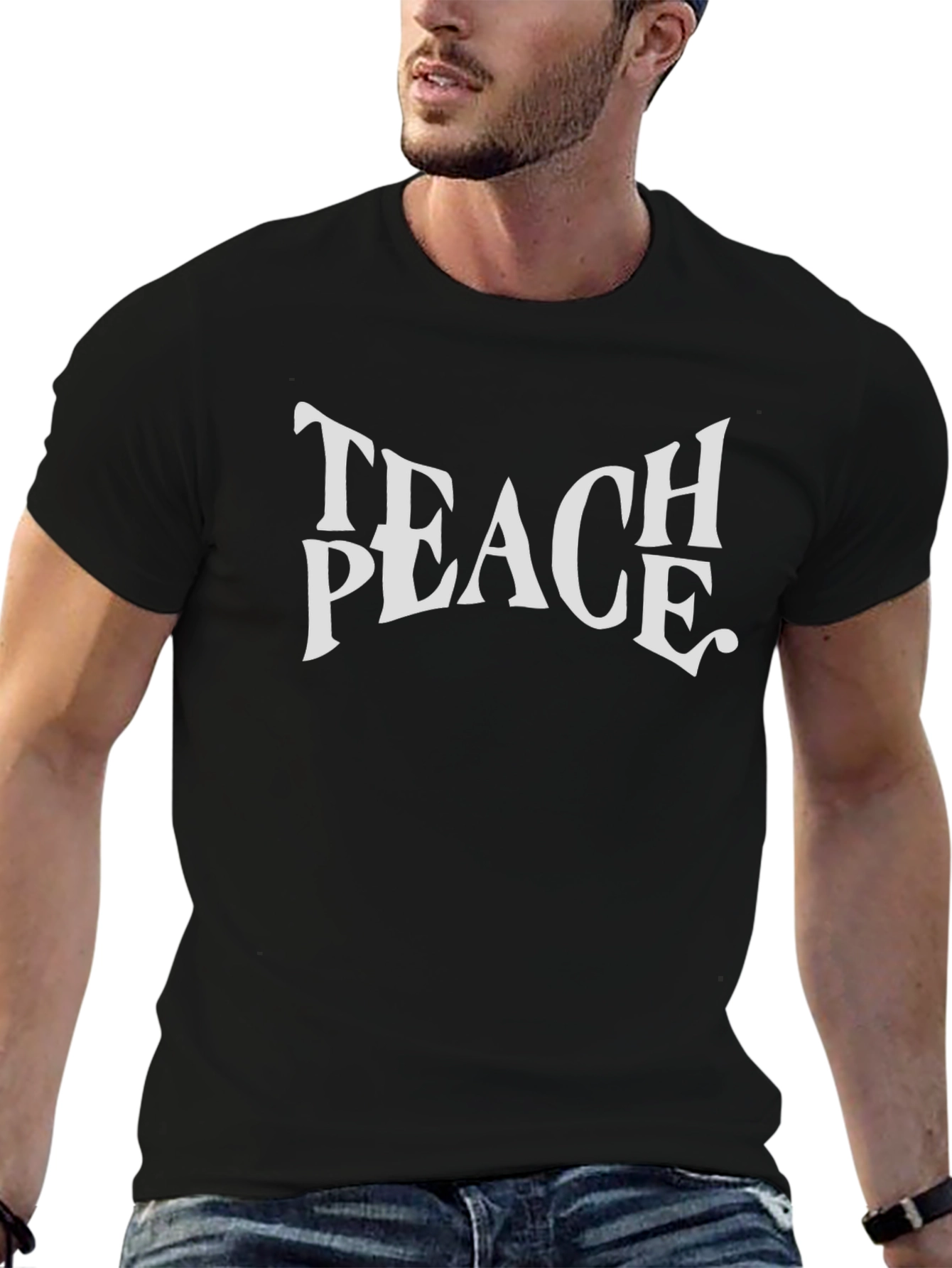 Teach Peace Graphic Tee - Black Crewneck T-Shirt
