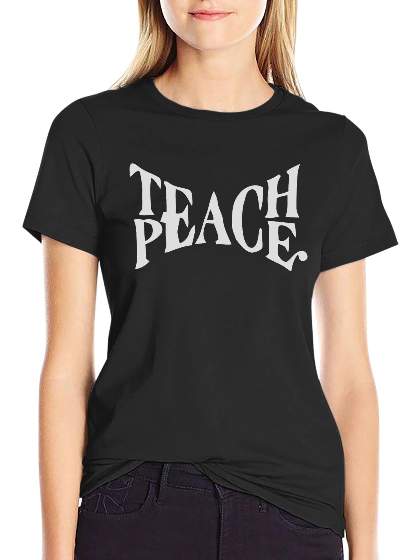 Teach Peace Graphic Tee - Black Crewneck T-Shirt