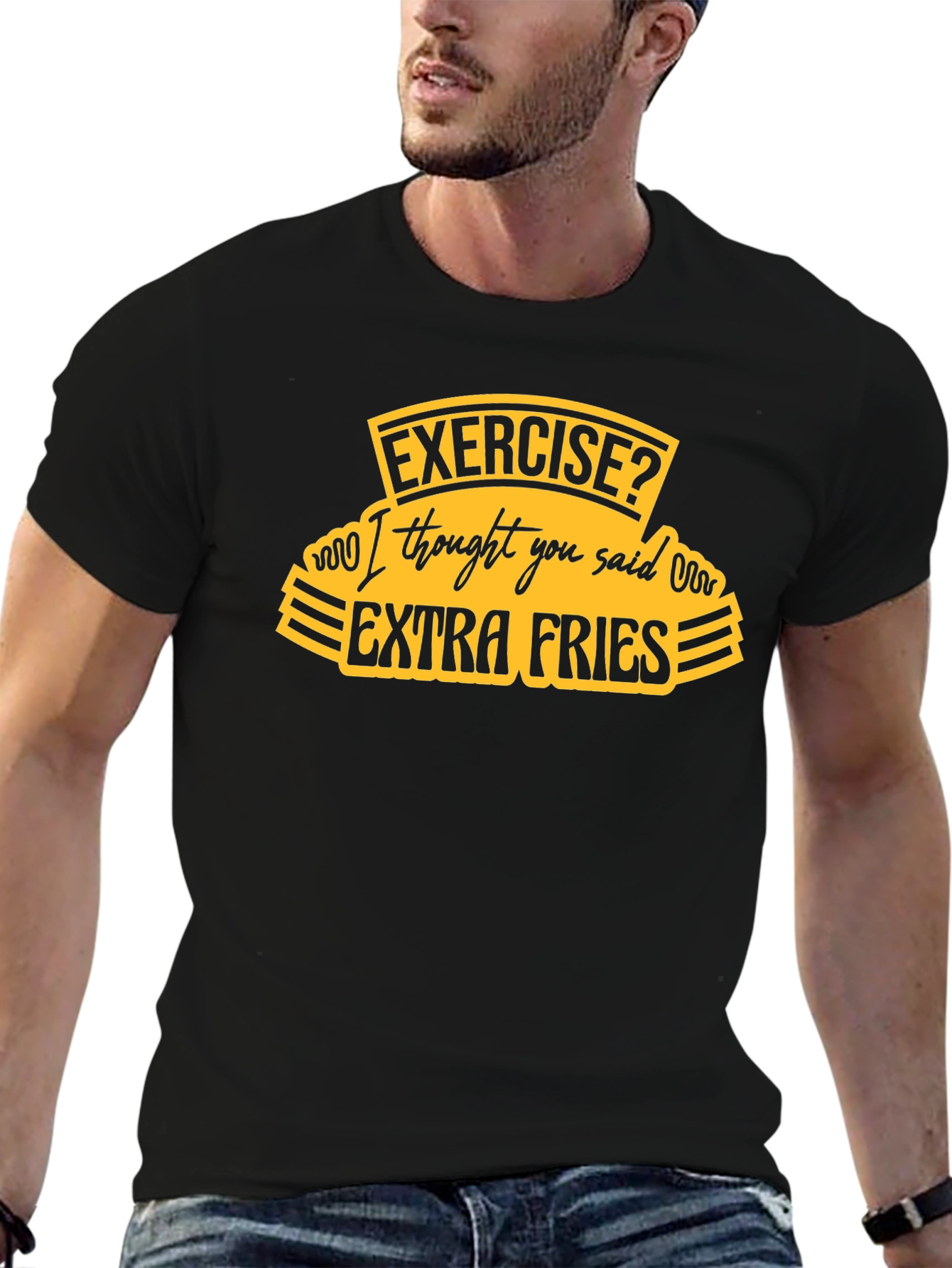 Funny Extra Fries Black T-Shirt